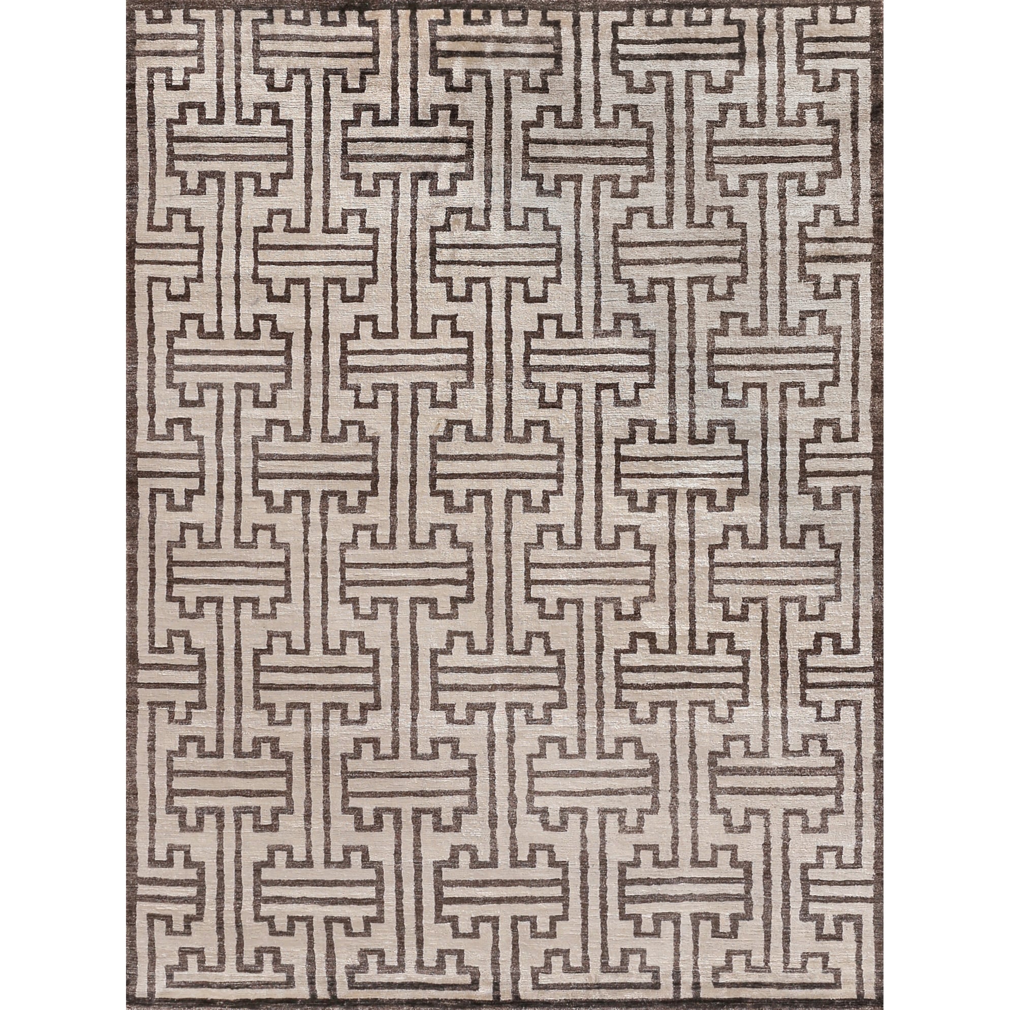 Bamboo Silk Hand Knotted Bamboo Silk Ivory Brown Area Rug