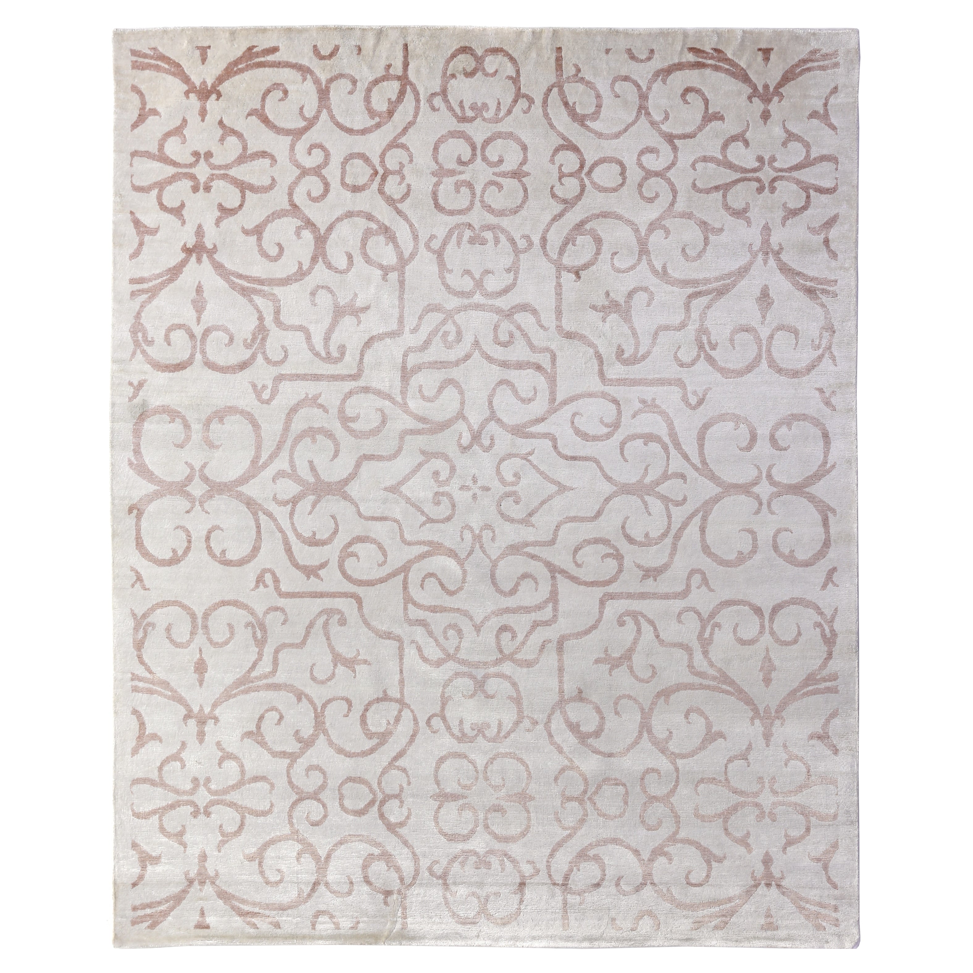 Bamboo Silk Hand Knotted Bamboo Silk Light Pink Ivory Area Rug