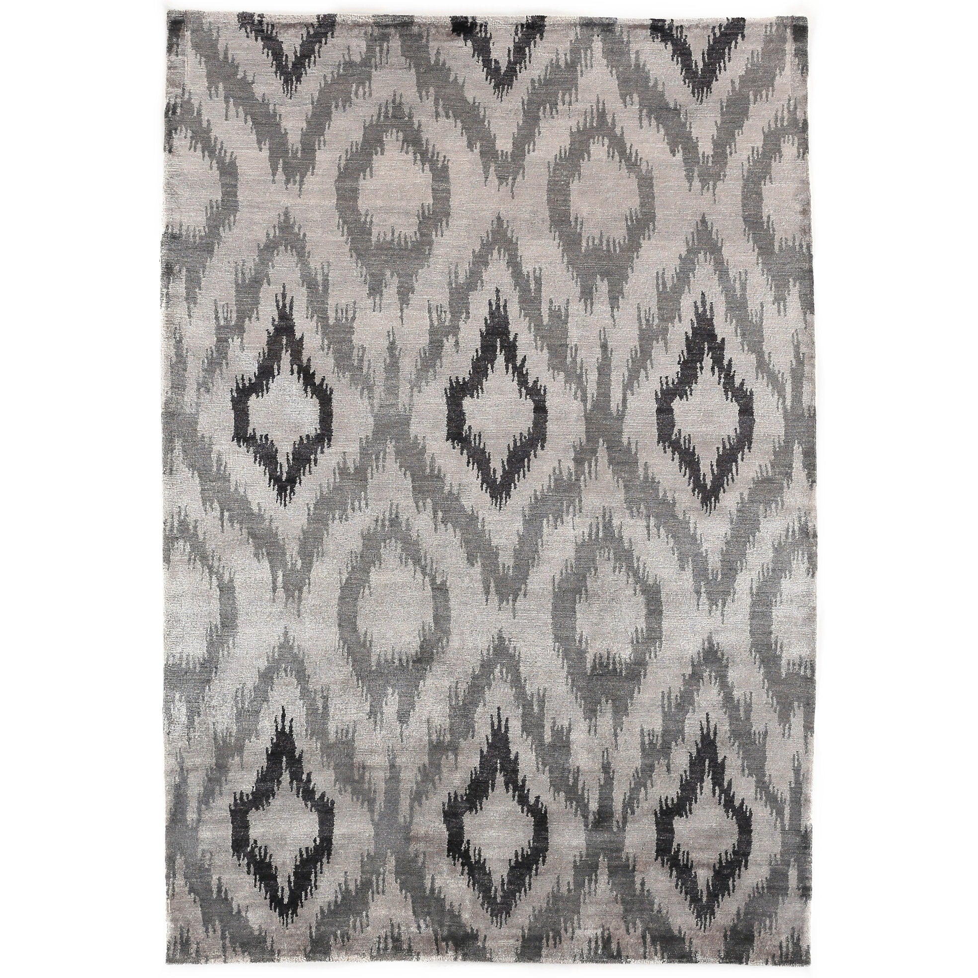 Bamboo Silk Hand Knotted Bamboo Silk Light Silver Charcoal Area Rug