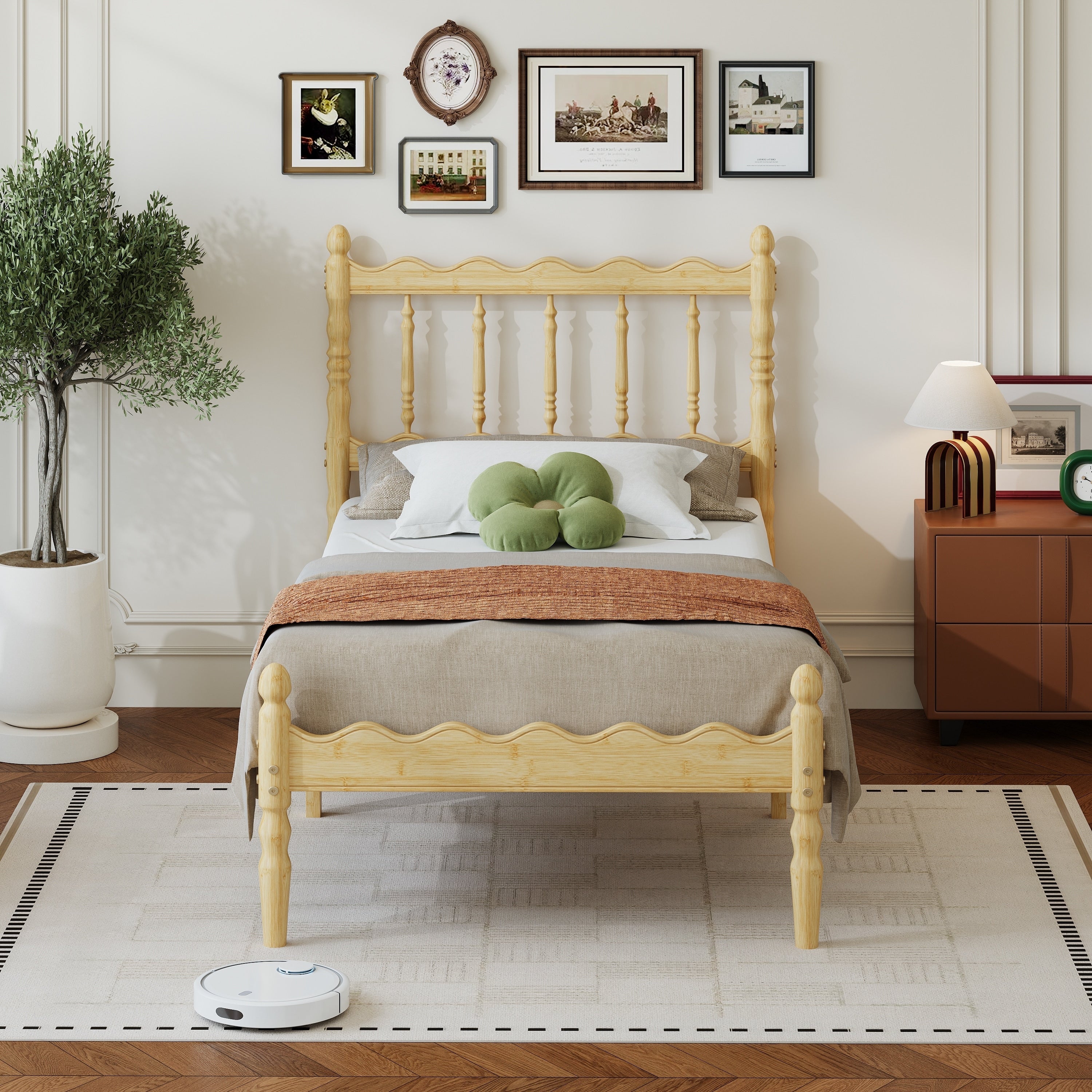 Bamboo Wood Platform Bed Frame With 43 Wavy Headboard No Box Spring Required Easy To Assemble