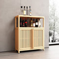 Bamboo Storage Cabinet Freestanding Bathroom Cabinet With 2 Louvered Doors Floor Standing Cabinet