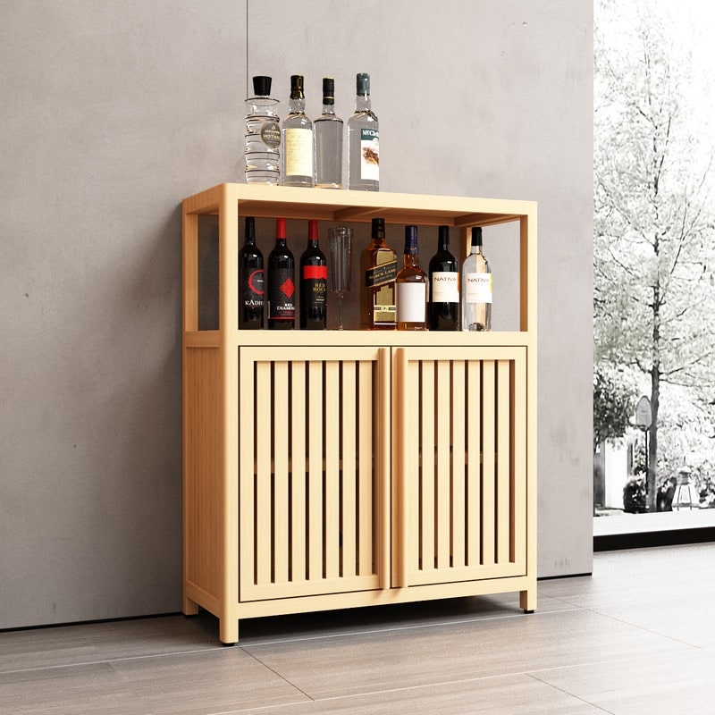 Bamboo Storage Cabinet Freestanding Bathroom Cabinet With 2 Louvered Doors Floor Standing Cabinet