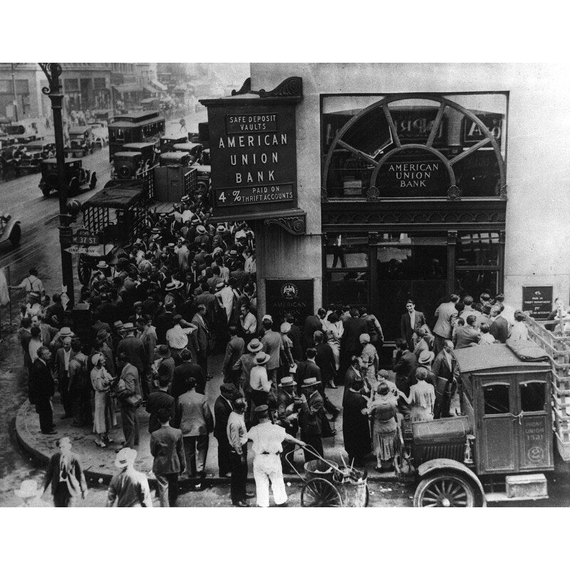 Bank Run On American Union Bank Black And White Gallery Wrapped Canvas