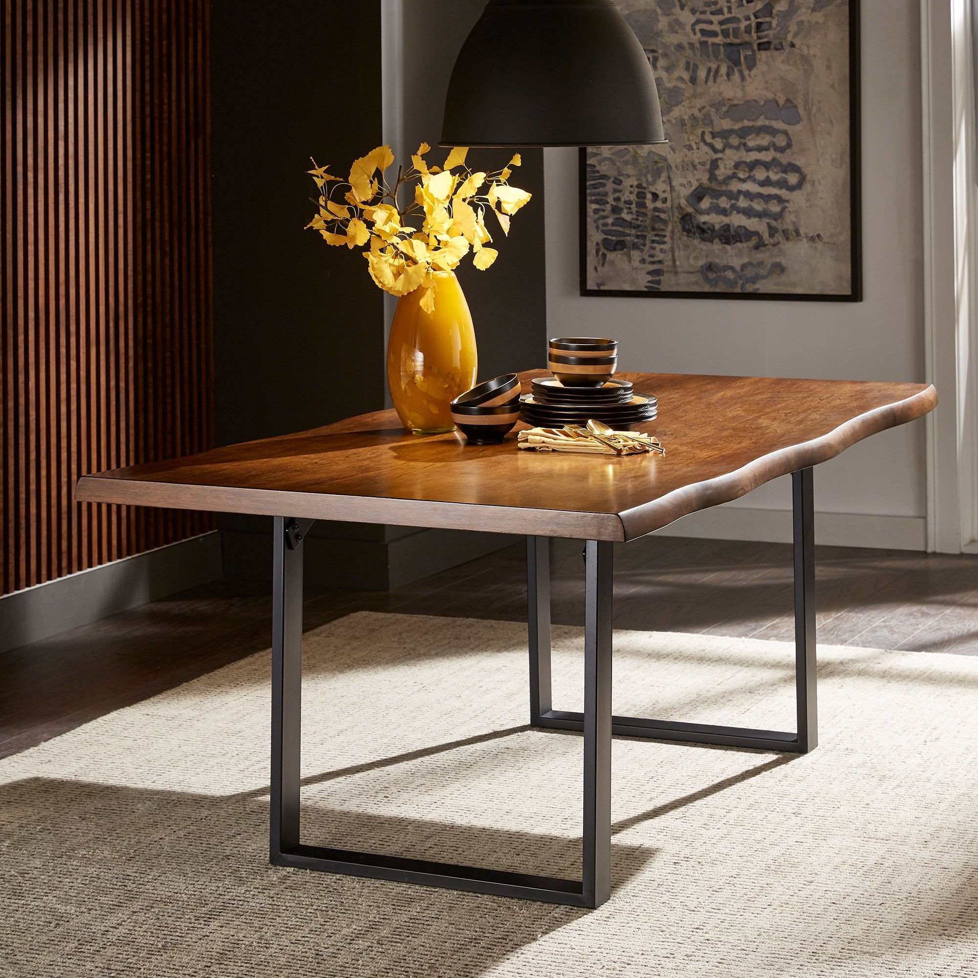 Banyan Live Edge Wood And Metal Sled Base Dining Table By Inspire Q Artisan Brown