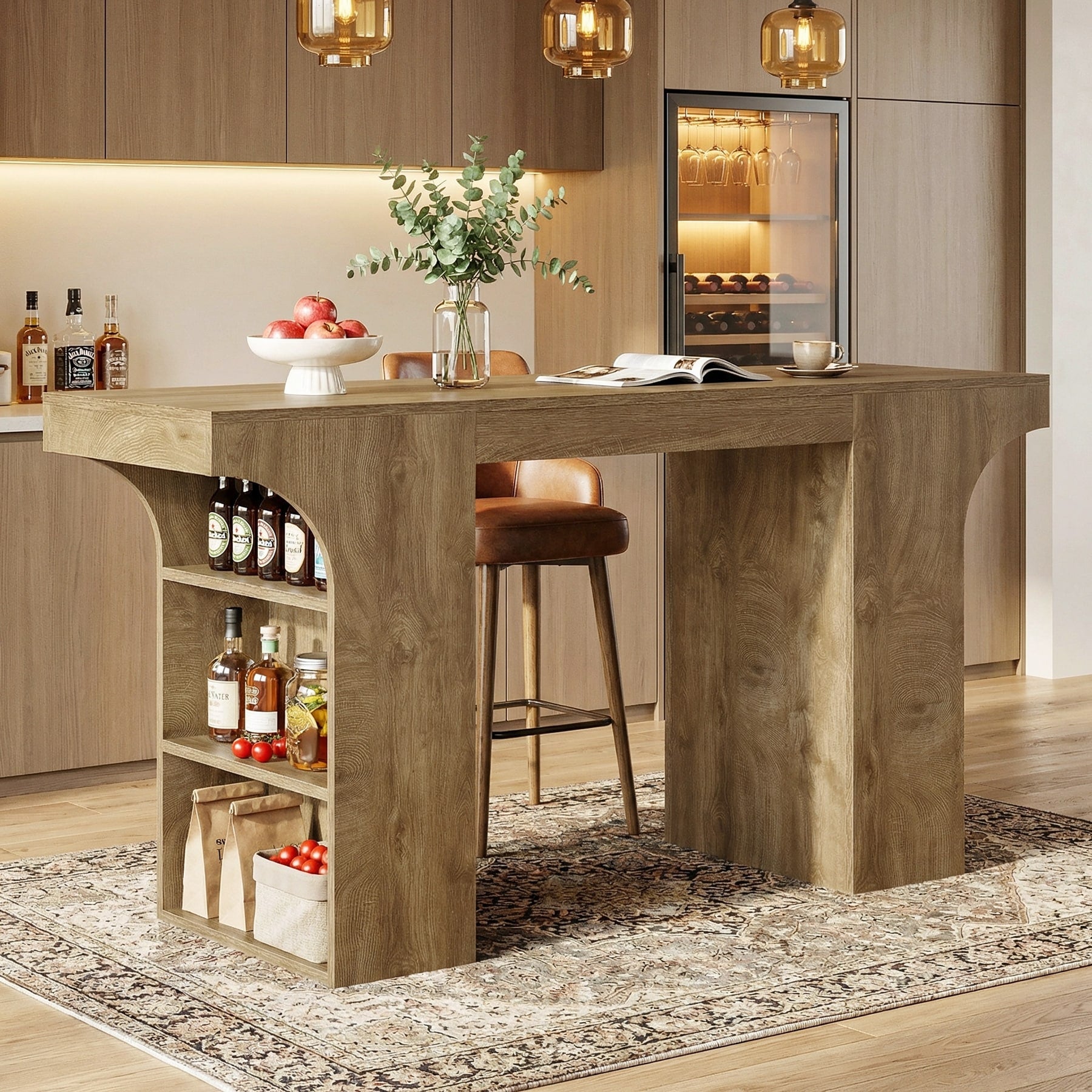 Bar Height Table With Storage Shelves 63 Inch Counter Height Pub Table