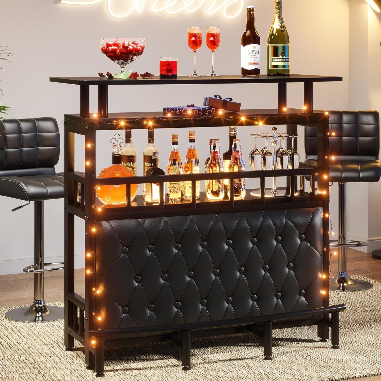 Bar Height Table With Wine Storage Home Bar Unit For Liquor Mini Entertainment Carts Pub Table For Kitchen Balcony Basement