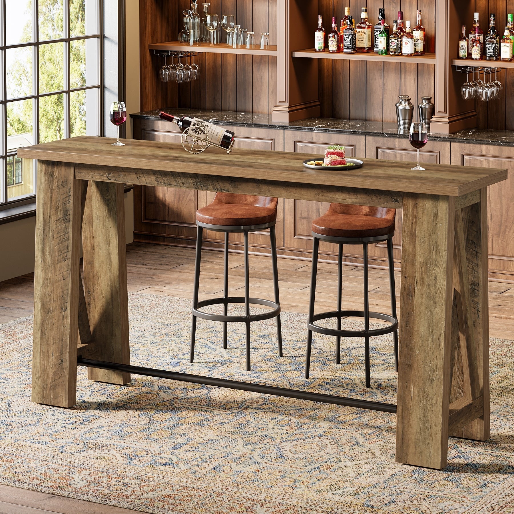 Bar Table With Metal Footrest 63 Counter Height Pub Table