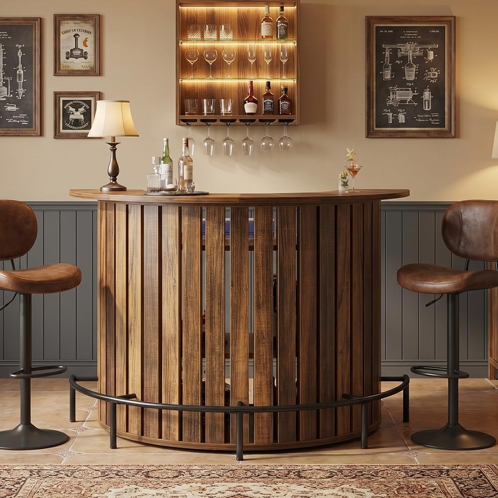 Bar Table With Storage 4 Tier Arc Shaped Mini Home Bar Unit Pub Table With Footrest 47.24 L X 23.62 W X 39.37 H