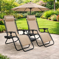 Barca Folding Zero Gravity Chairs Steel Sling Outdoor Lounge Chairs With Cup Holder With Set In Cream 2 Pack N A