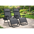 Barca Folding Zero Gravity Chairs Steel Sling Outdoor Lounge Chairs With Cup Holder With Set In Grey 2 Pack N A
