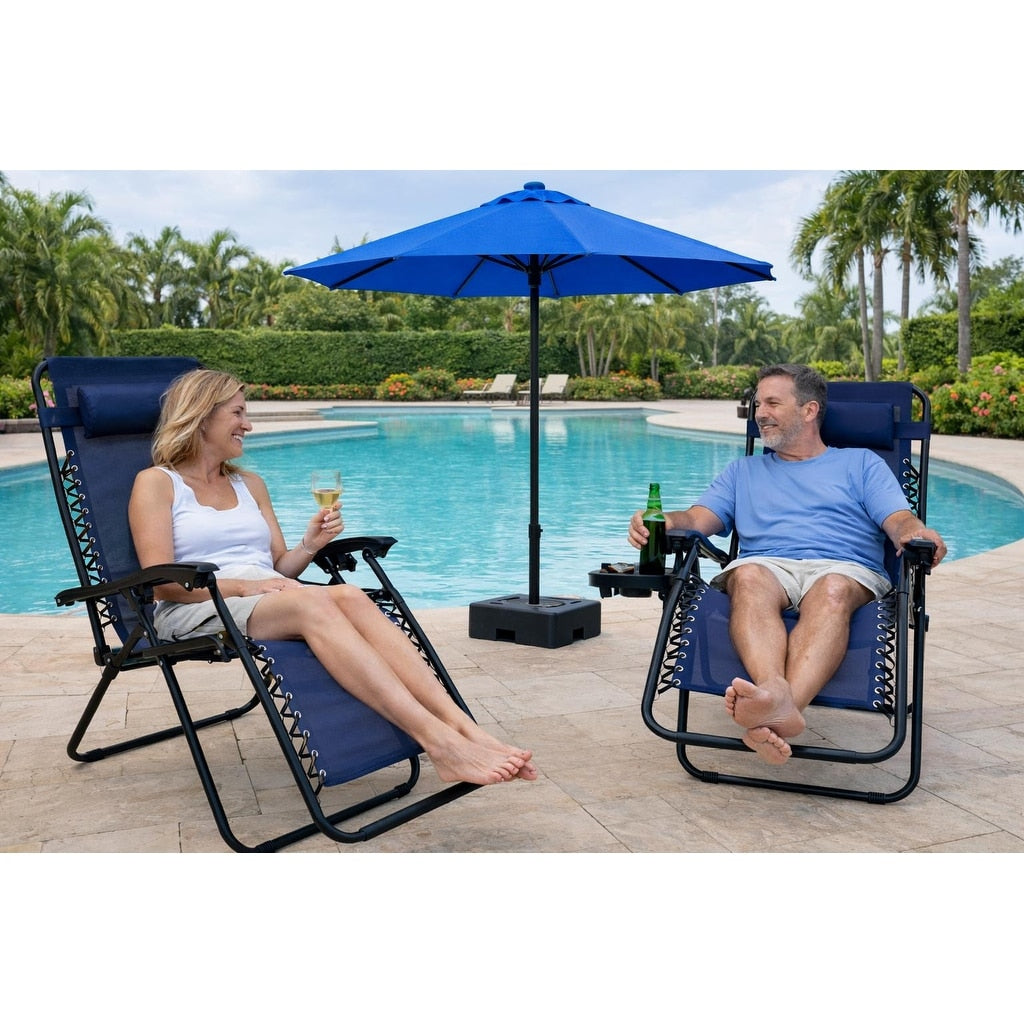 Barca Folding Zero Gravity Chairs Steel Sling Outdoor Lounge Chairs With Cup Holder With Set In Indigo Blue 2 Pack N A