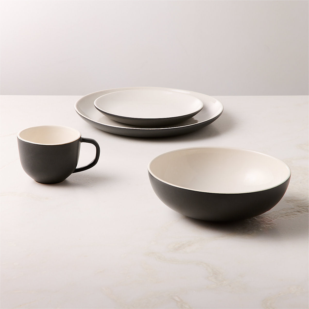 Barchan Black and Warm White Stoneware Salad Plates Set of 6 by Kravitz Design