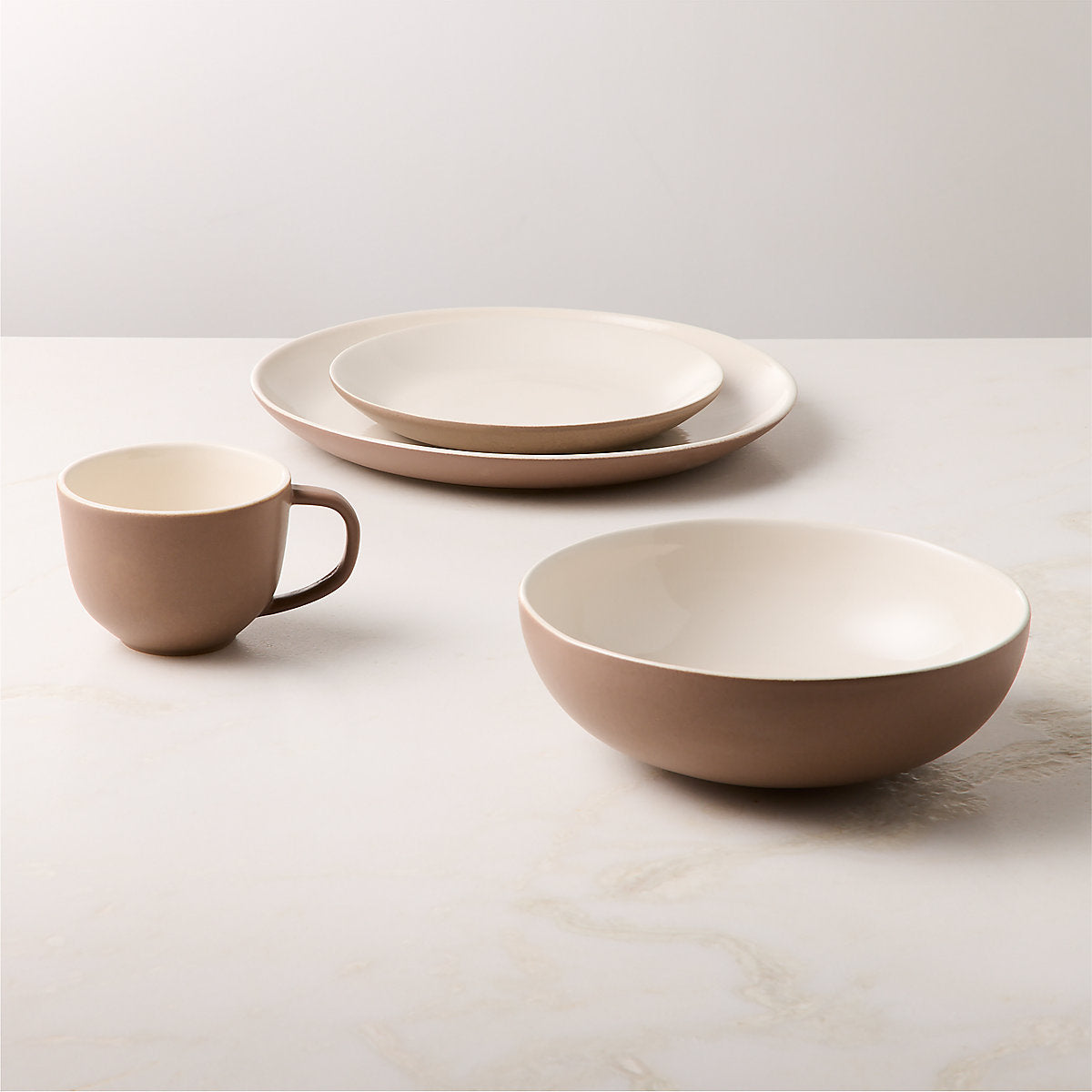 Barchan Brown and Warm White Stoneware Pasta Bowls Set of 6 by Kravitz Design