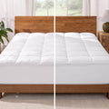 Pillow Top Premium Mattress Pad Overfilled Super Soft Velvet Reversible Topper With Deep Fitted Skirt White