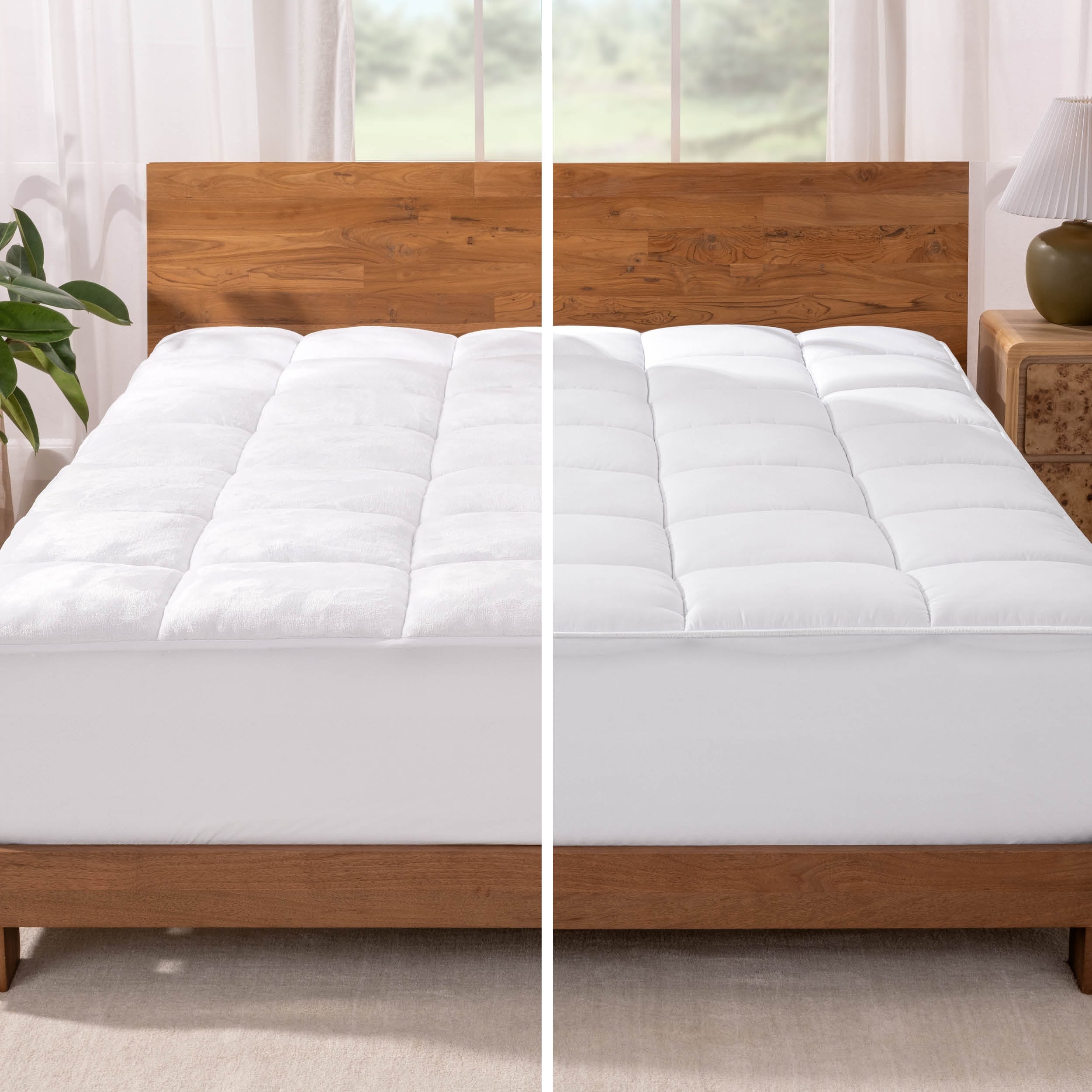 Pillow Top Premium Mattress Pad Overfilled Super Soft Velvet Reversible Topper With Deep Fitted Skirt White