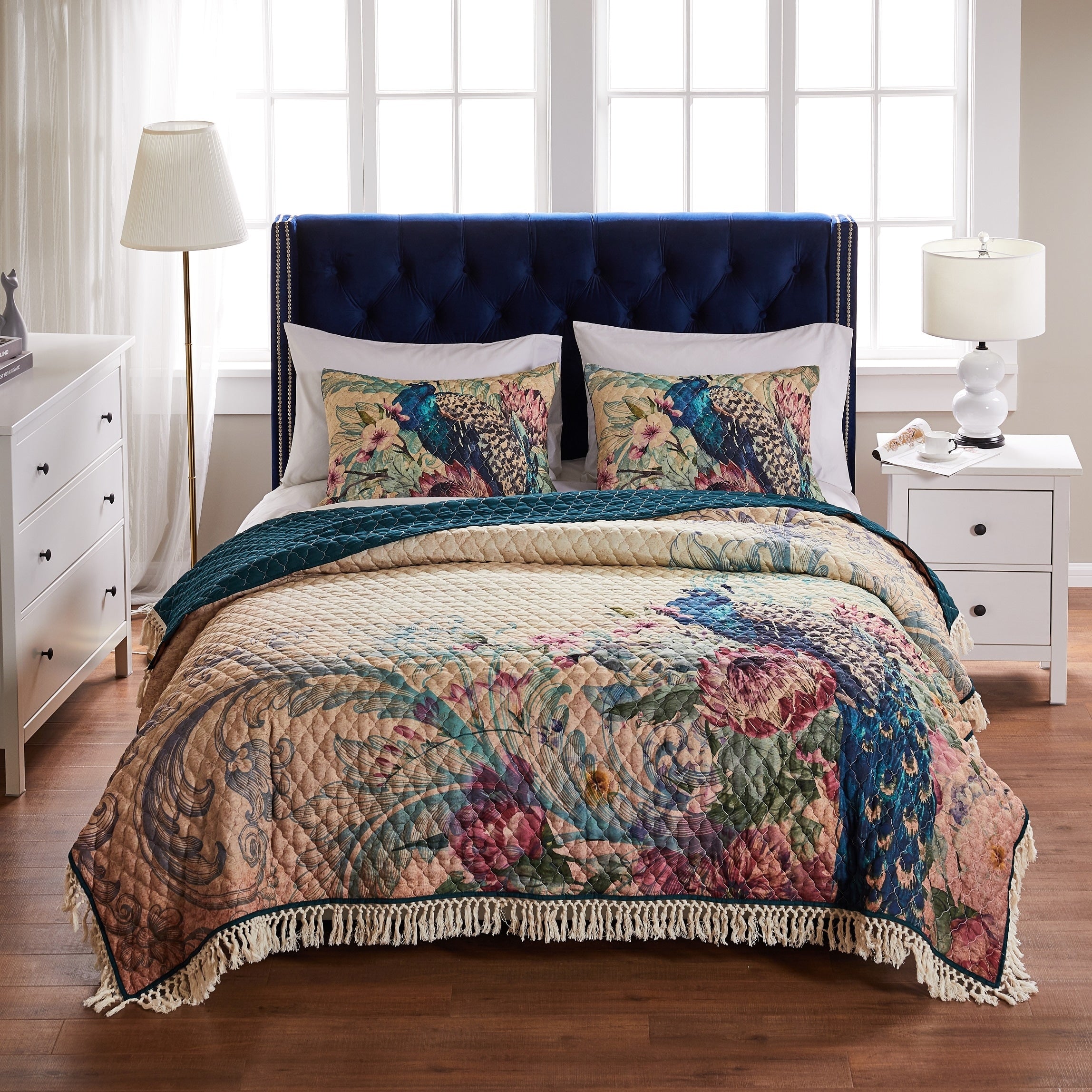 Barefoot Bungalow Eden Peacock Oversized Quilt And Pillow Sham Set