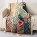 Barefoot Bungalow Eden Peacock Crochet Fringed And Quilted Throw Blanket