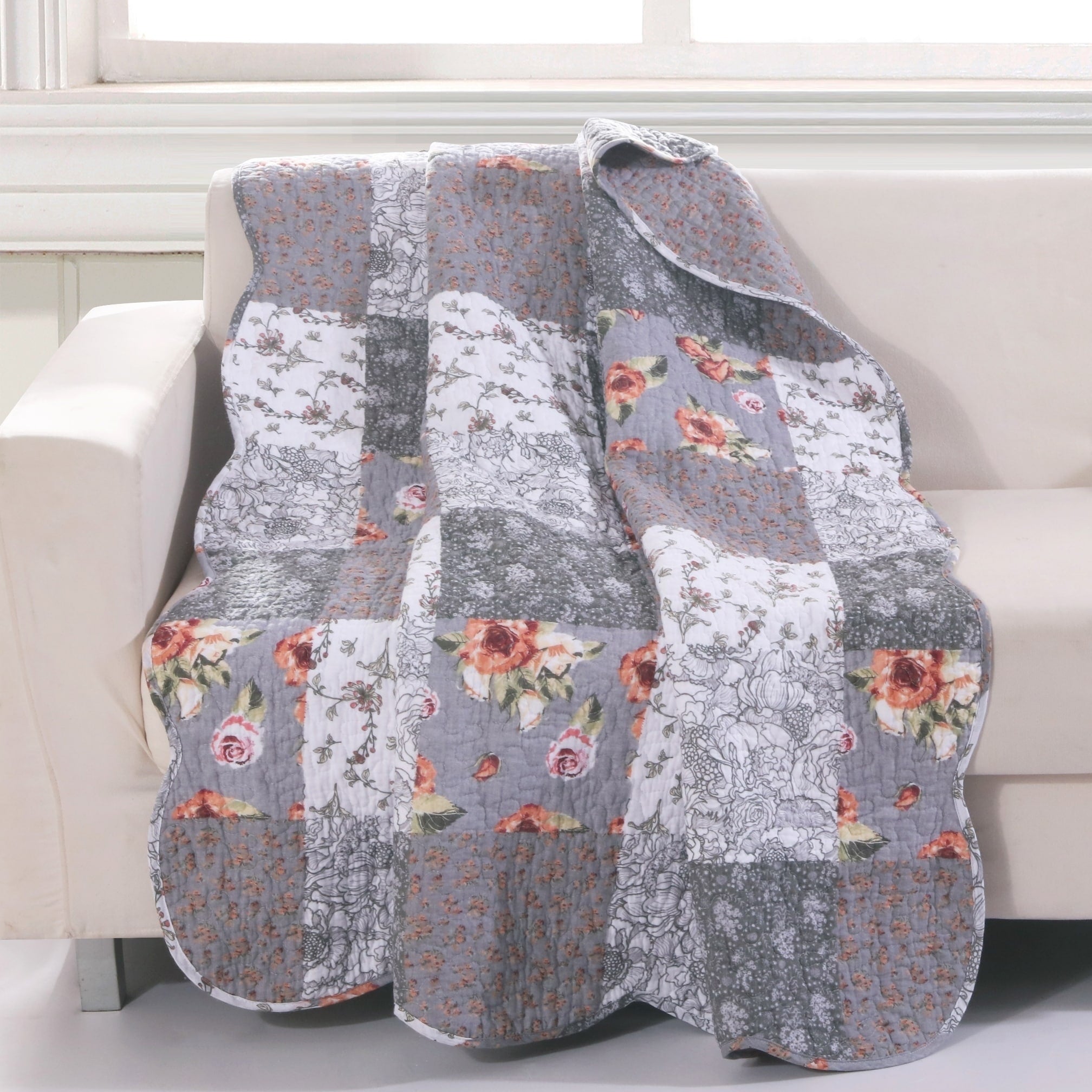 Barefoot Bungalow Giulia Reversible Quilted Throw Blanket 50X60 Inch