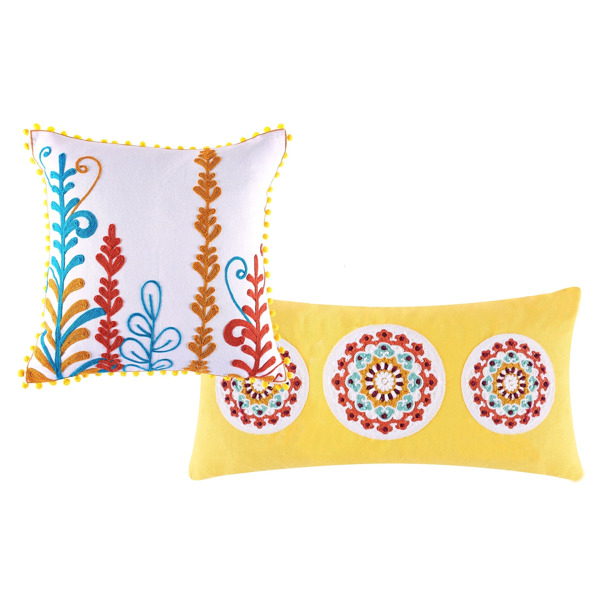 Barefoot Bungalow Topanga Embroidery Embellished Pillows Set Of 2