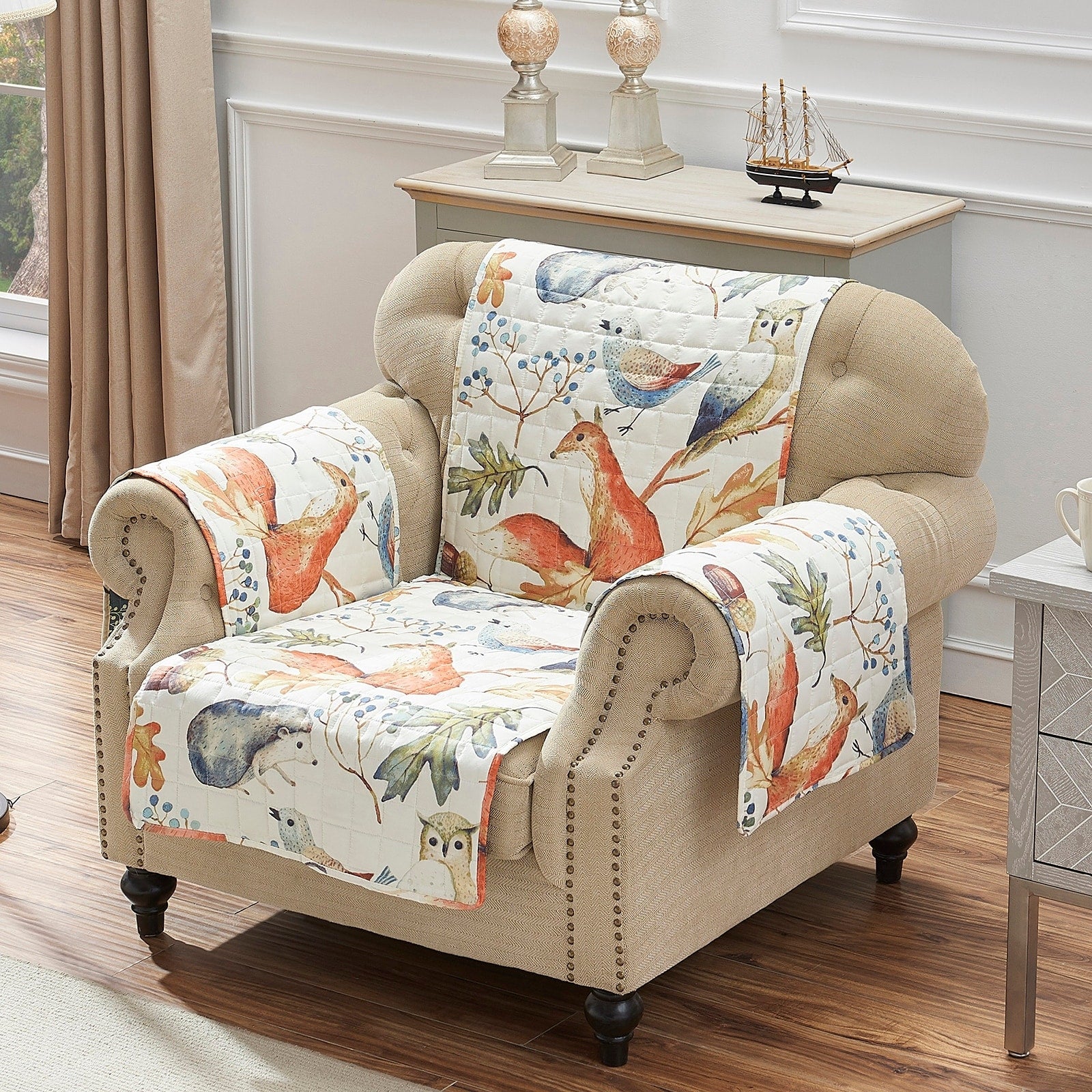 Porch Den Morilon Forest Wildlife Reversible Arm Chair Protector