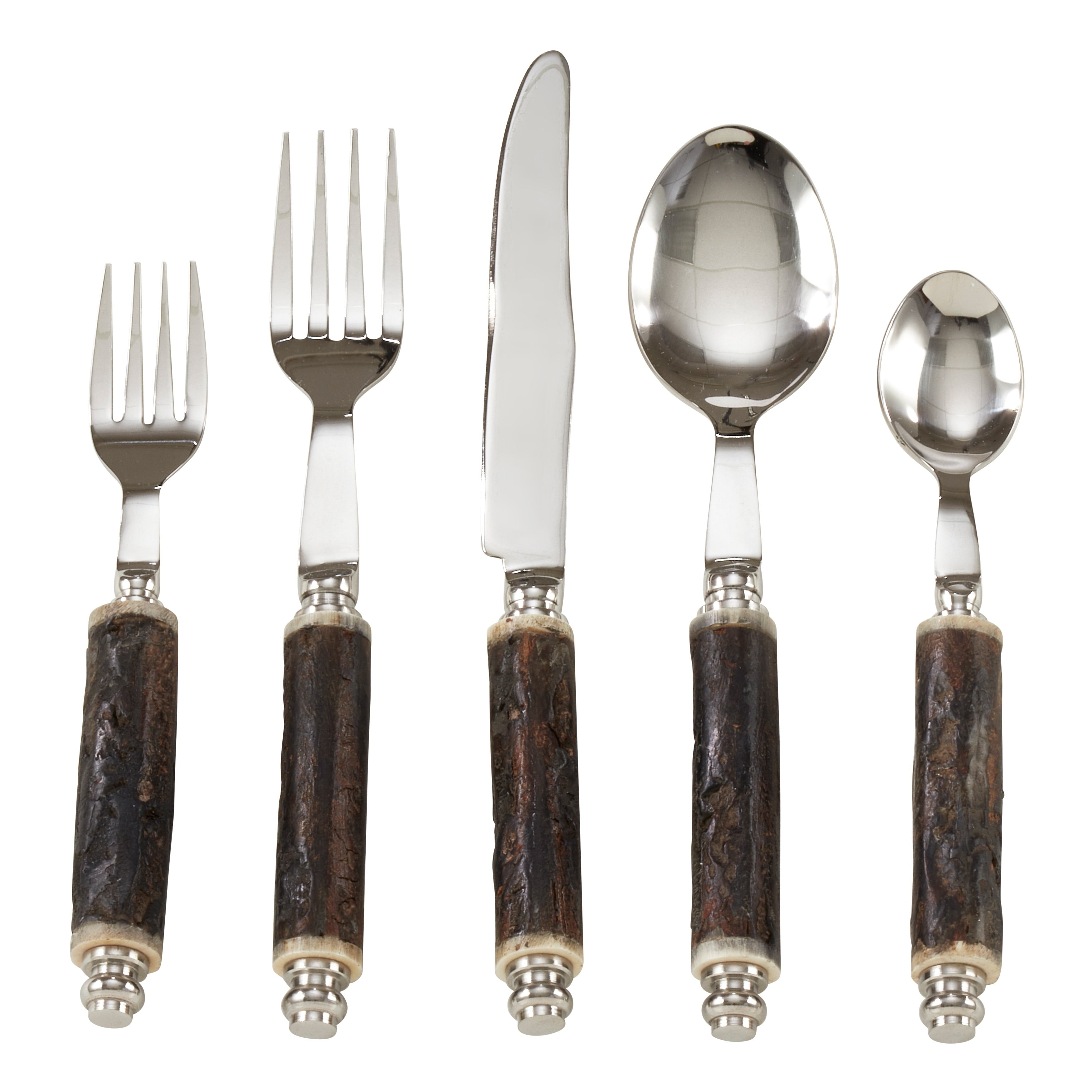 Bark Wood Handle Flatware Set Of 5
