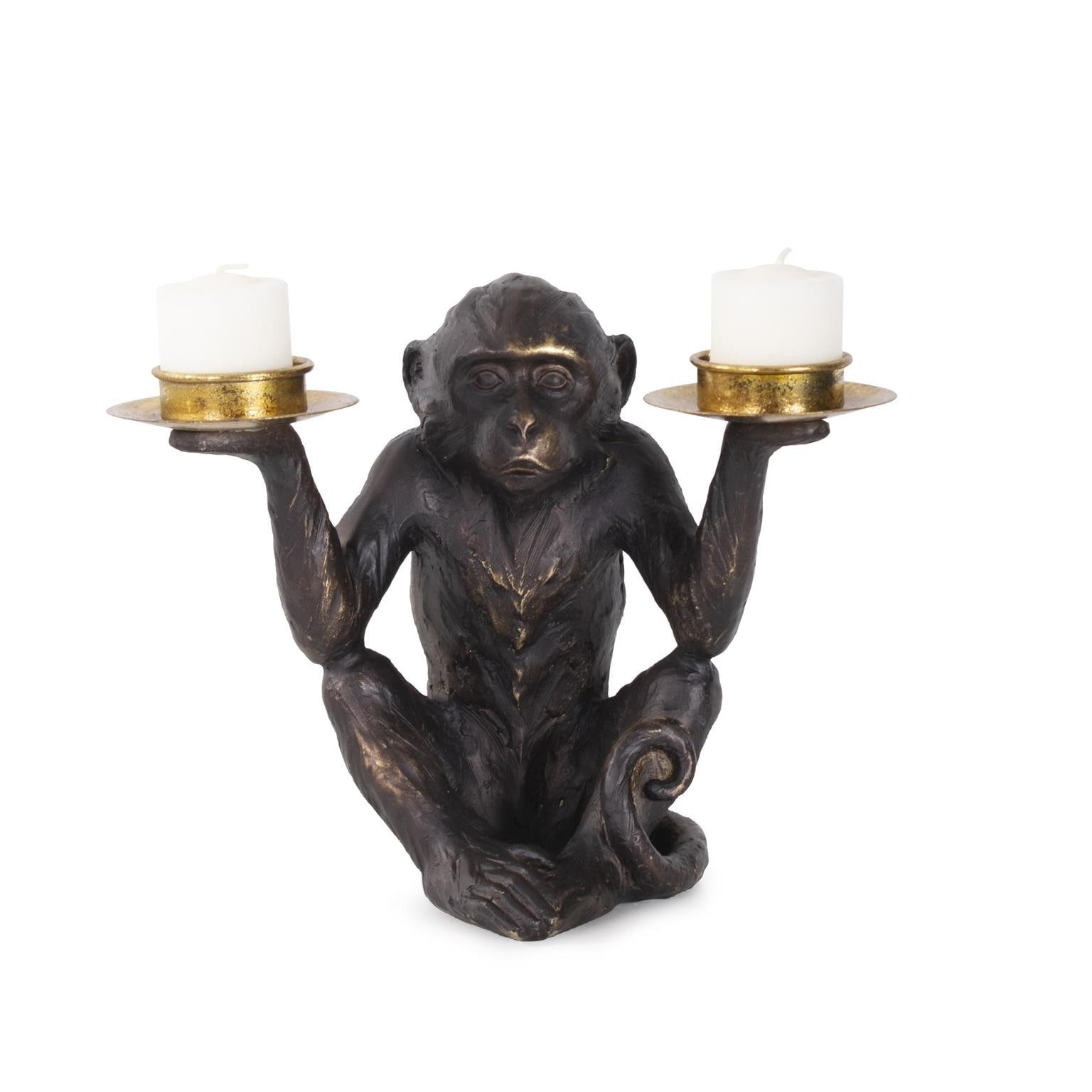 Barkari Monkey Double Tealight Candle Holder 7.1 4H X 9W X 5.5D
