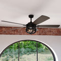 Barnes 54 In. Matte Black And Rustic Oak Farmhouse Outdoor Ceiling Fan With Light Kit And Remote
