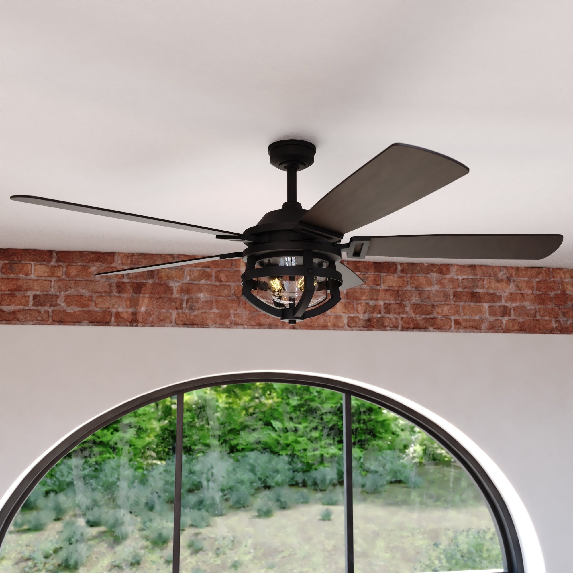 Barnes 54 In. Matte Black And Rustic Oak Farmhouse Outdoor Ceiling Fan With Light Kit And Remote