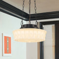 Baroque Decorative Round Embossed Opal Glass Shade Led Pendant 13.8 Inches