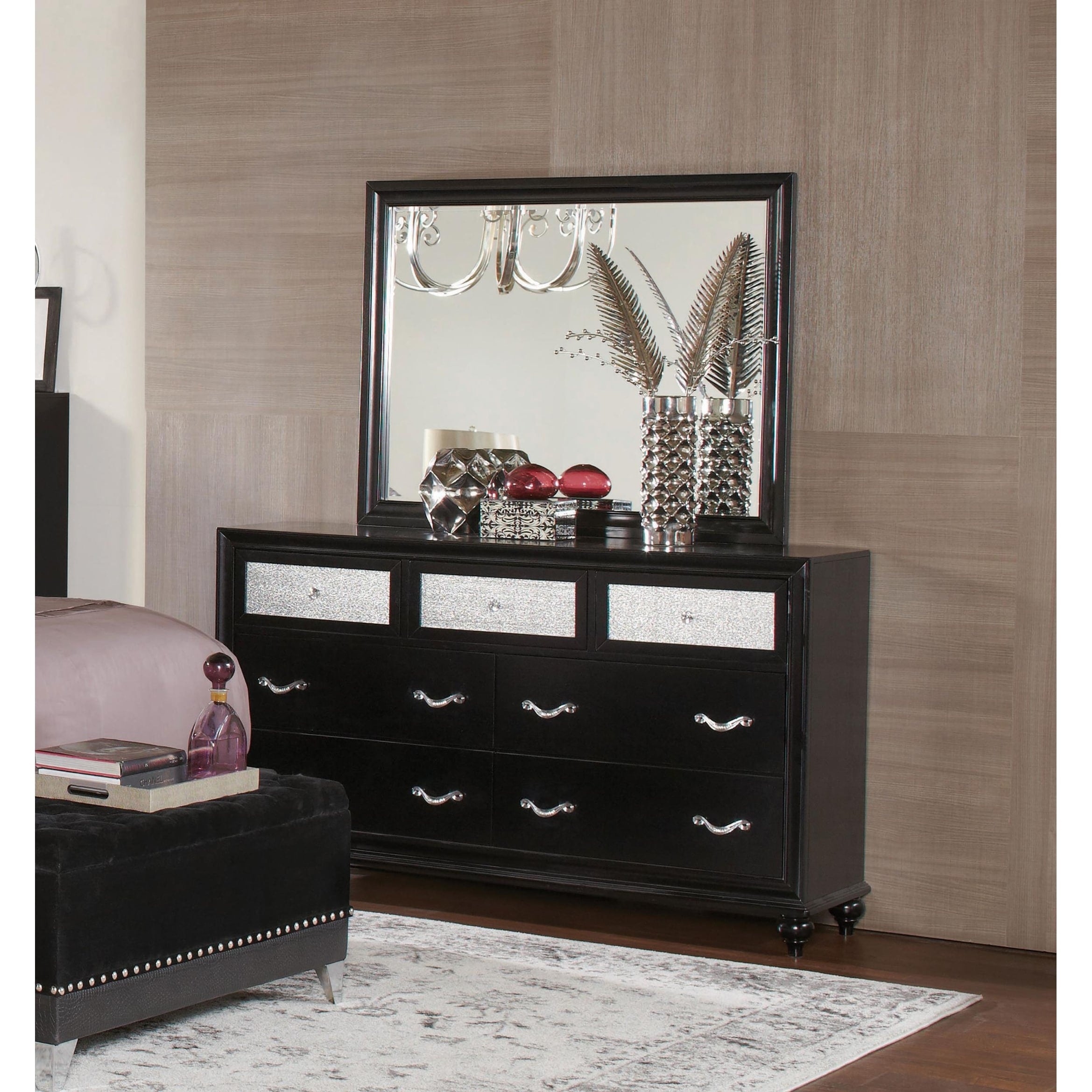 Barzini 7 Drawer Rectangular Dresser With Mirror