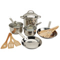 Basic Essentials 14 Piece Induction Ready Stainless Steel Cookware Set With Pasta Pot Strainer And Bamboo Tools