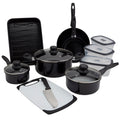 Basic Essentials 18 Piece Nonstick Aluminum Cookware Set With Roaster And Removable Rack