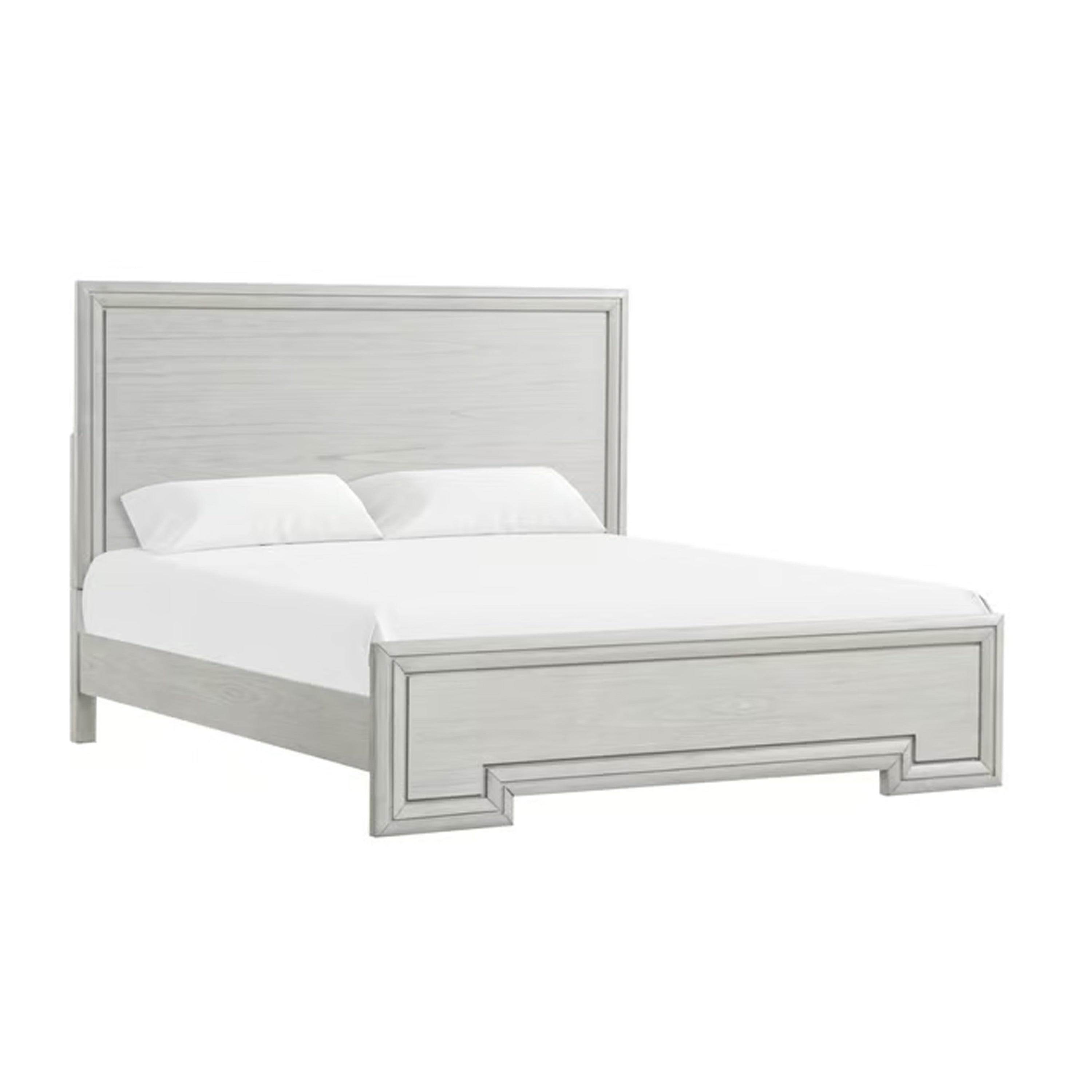 Basil King Size Bed Rustic White Solid Wood Transitional Panel Design