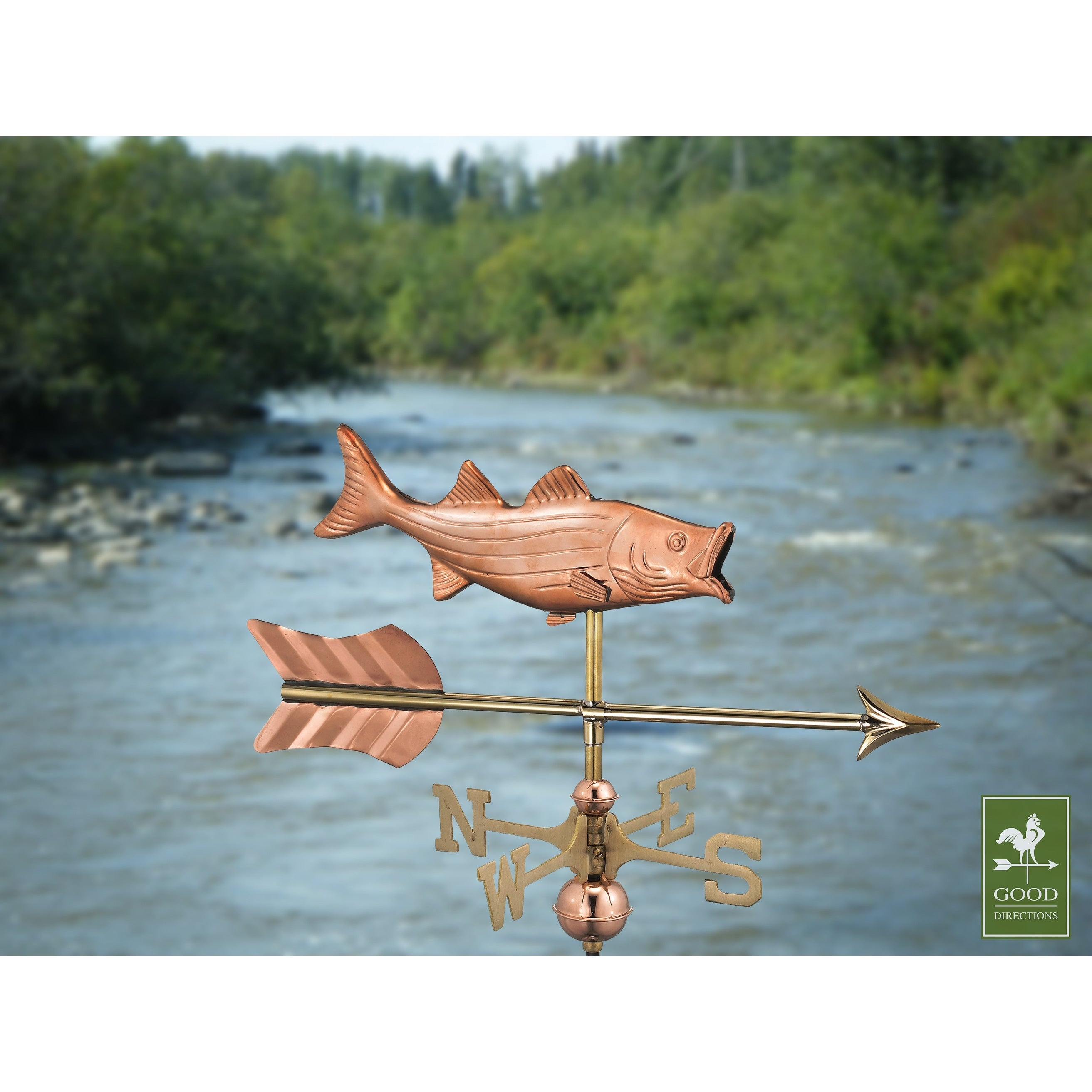 Bass With Lure Pure Copper Garden Weathervane With Garden Pole By Good Directions