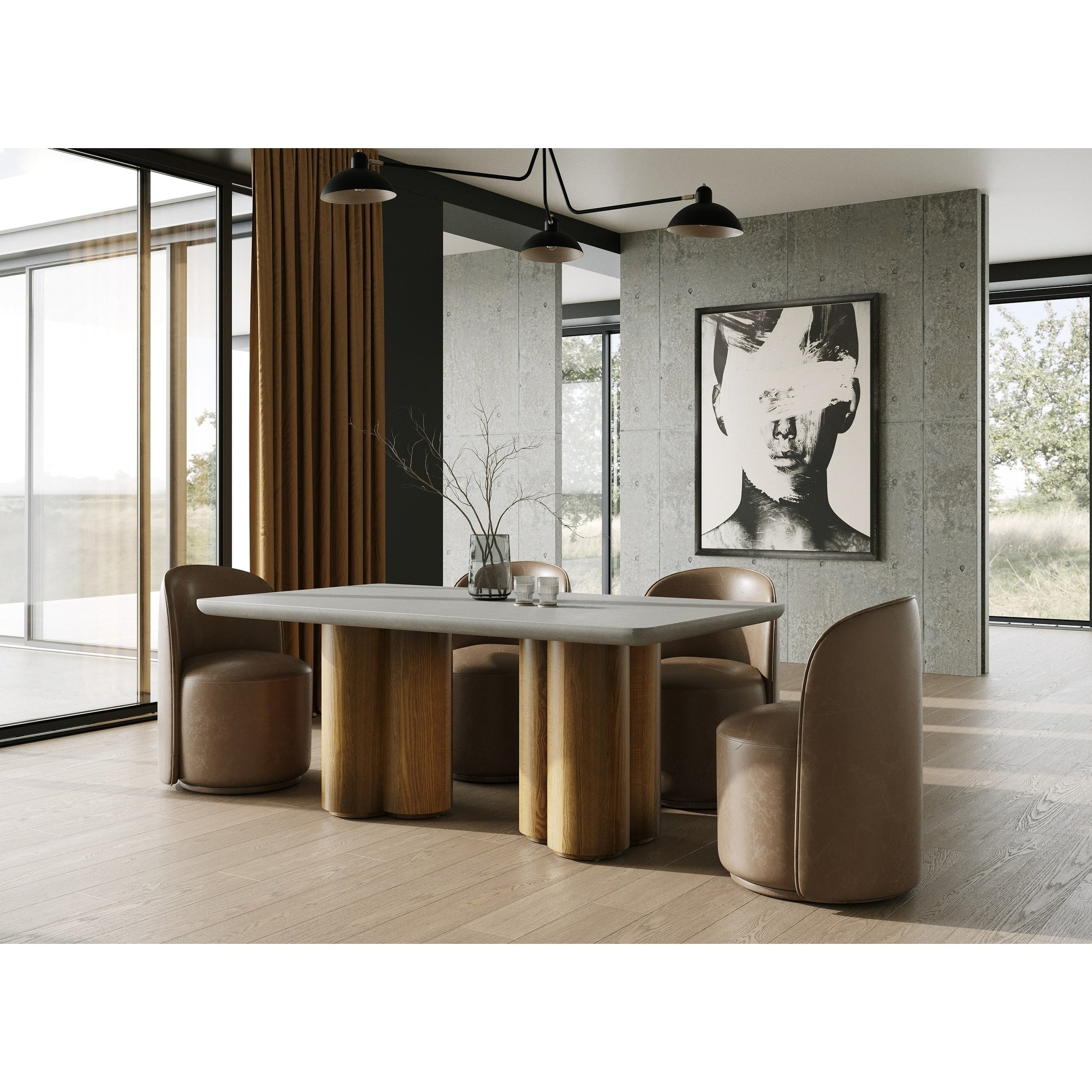 Bateman Modern Faux Concrete Walnut Dining Table