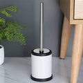 Bath Toilet Bowl Brush Holder With Folding Lid White 15 Inches H X 4.8 Diam