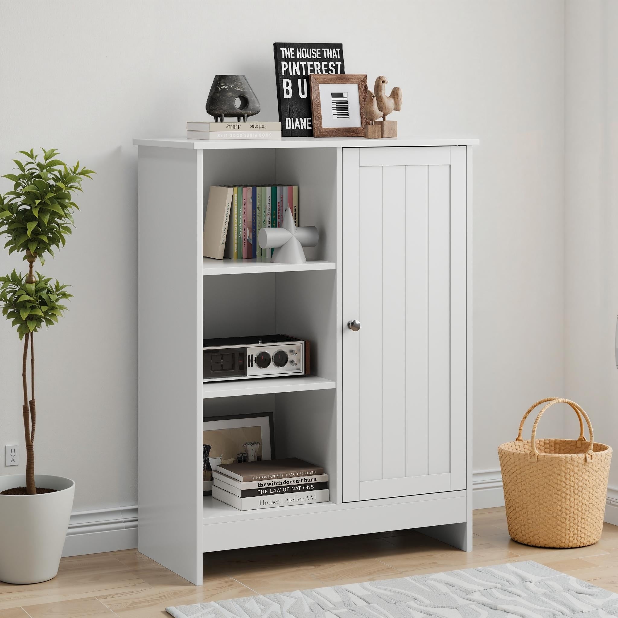 Bathroom Cabinet Kitchen Freestanding Storage Rack Floor Storage Cabinet With 1 Cabinet 3 Open Compartments