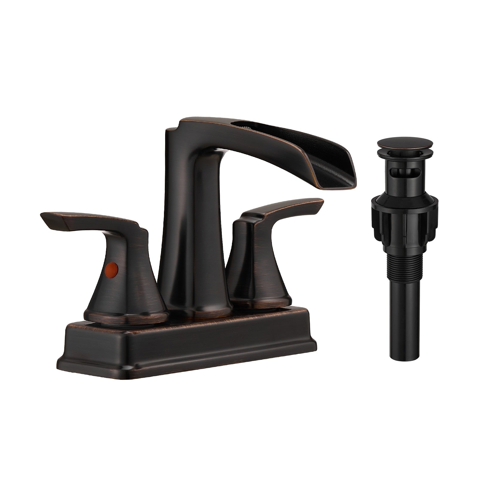 Bathroom Faucet 4 Inch Centerset Waterfall Faucet With 2 Handles 360 Degree Swivel Spout 3 Hole Sink Pop Up Drain