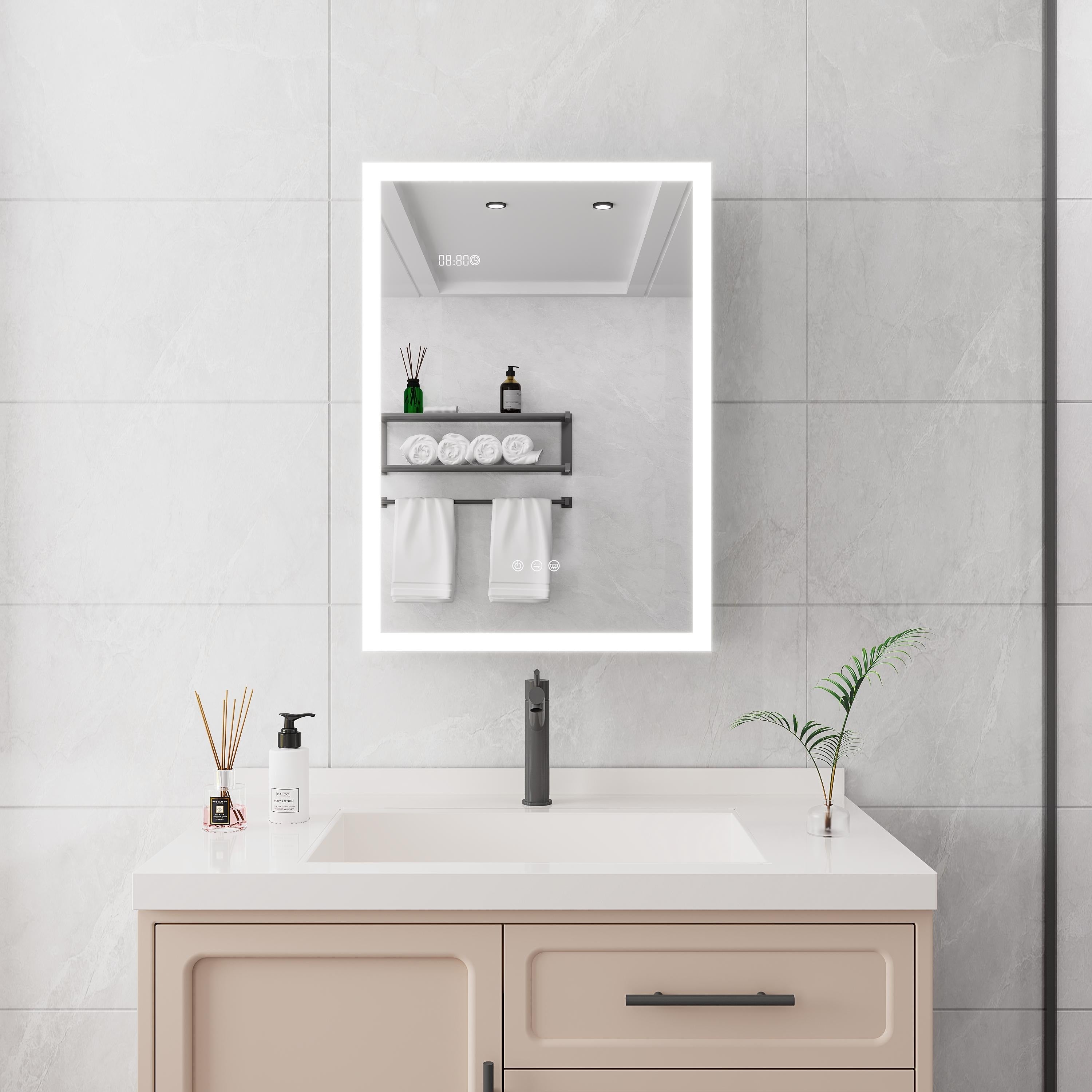 Bathroom Medicine Cabinet With Lights 28 Inch Led Cabinet With Mirror Lighted Medicine Cabinet With Defogger Digital Clock