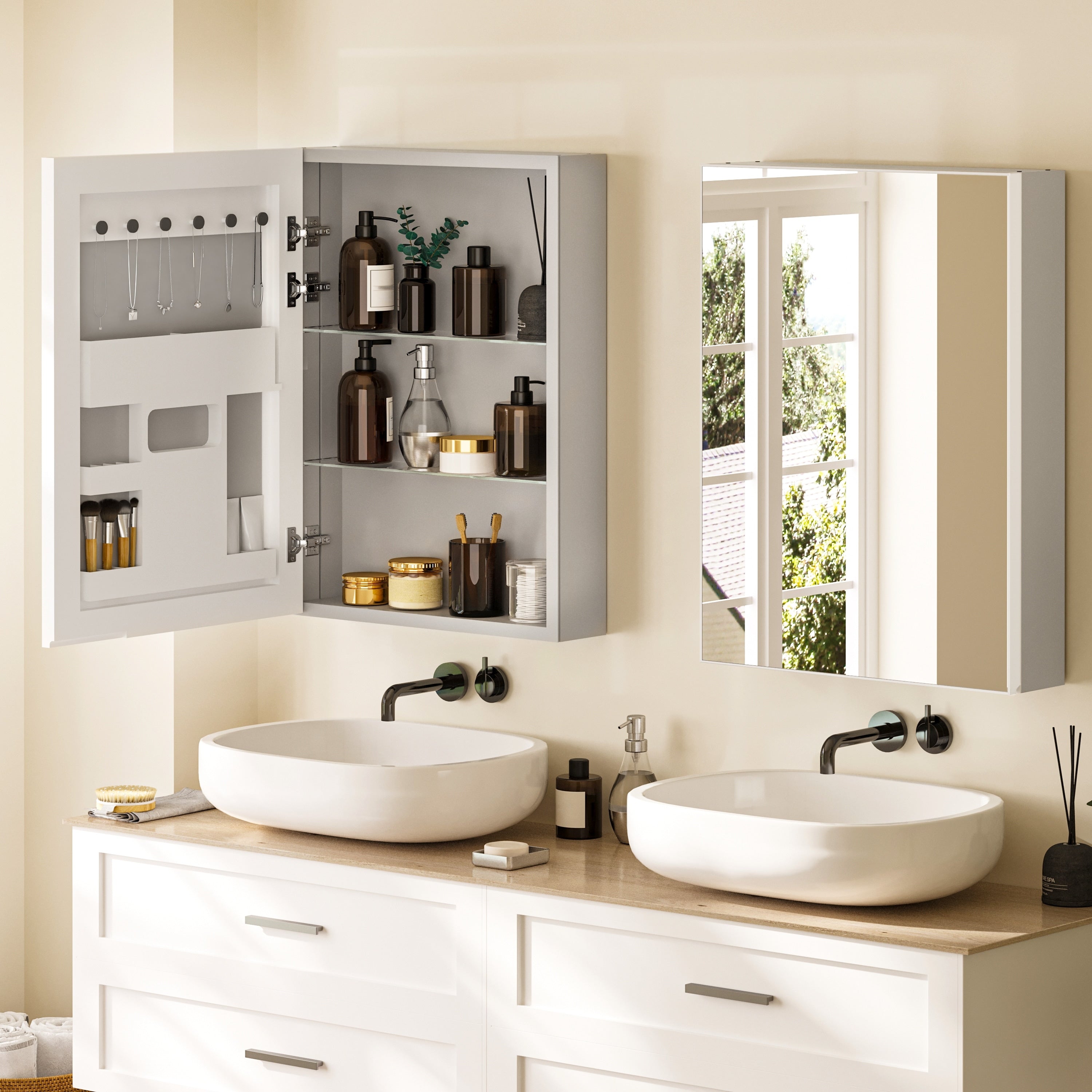 Bathroom Mirror Medicine Cabinet Recessed Or Surface Mount With Adjustable Shelves 20X5X28 Inch