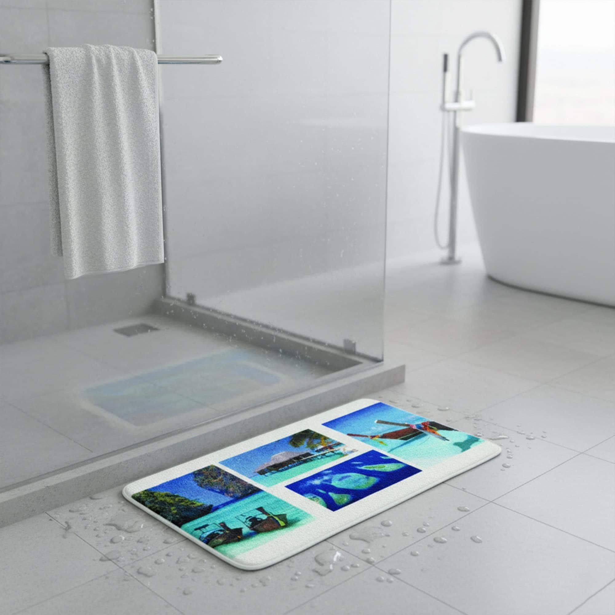 Printed Microfiber Bath Rug Paradise Blue 17W X 29.5L