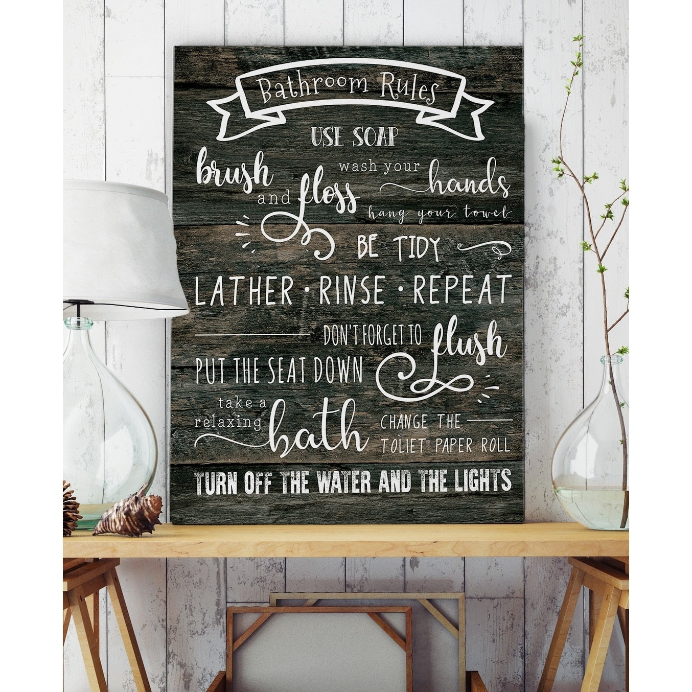 Bathroom Rules Premium Gallery Wrapped Canvas