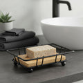 Evideco Bathroom Metal Wire Soap Dish Cup With Bamboo Tray Brown