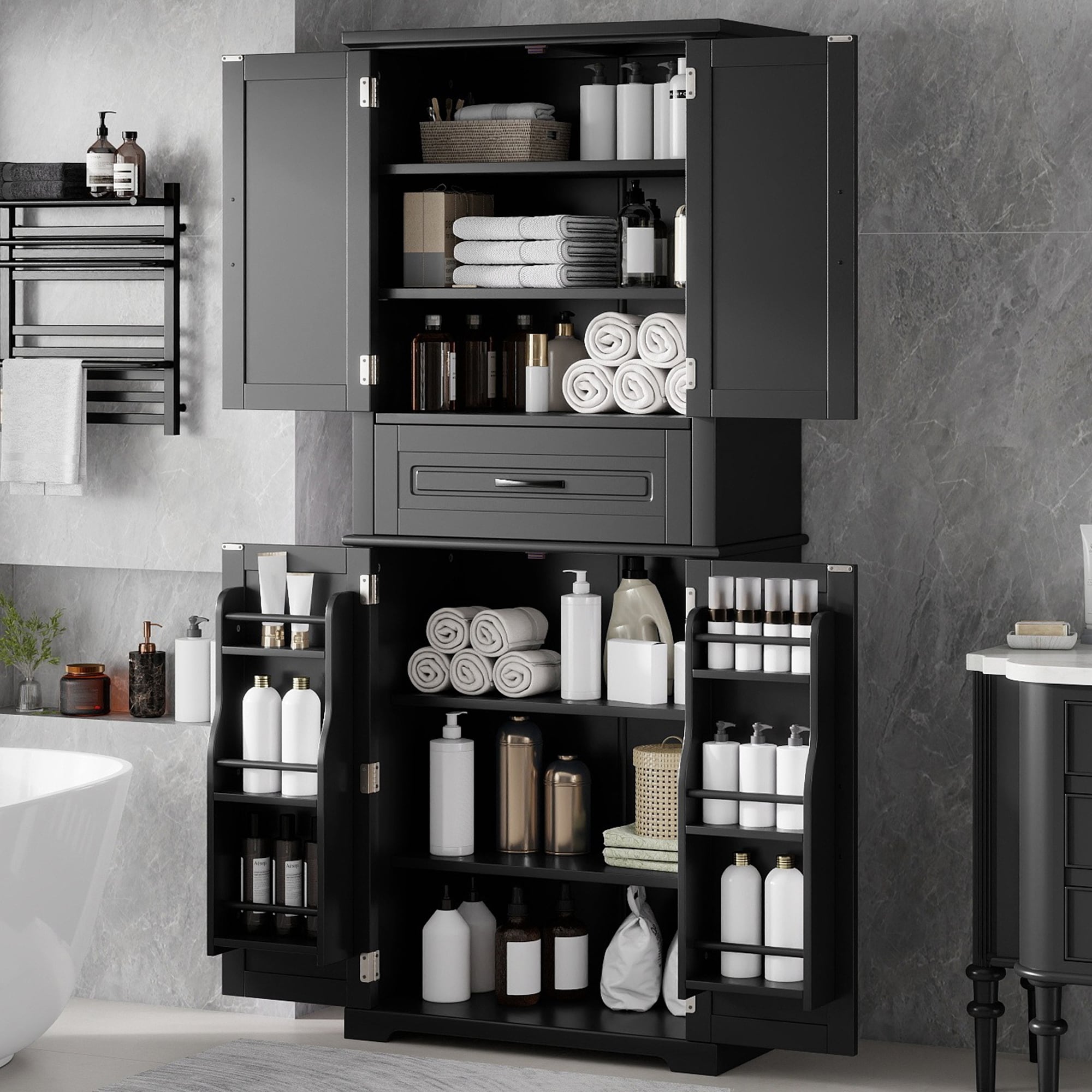 Bathroom Storage Cabinet With Multi Functional Storage Space Drawer With Slide Rails Adjustable Shelf