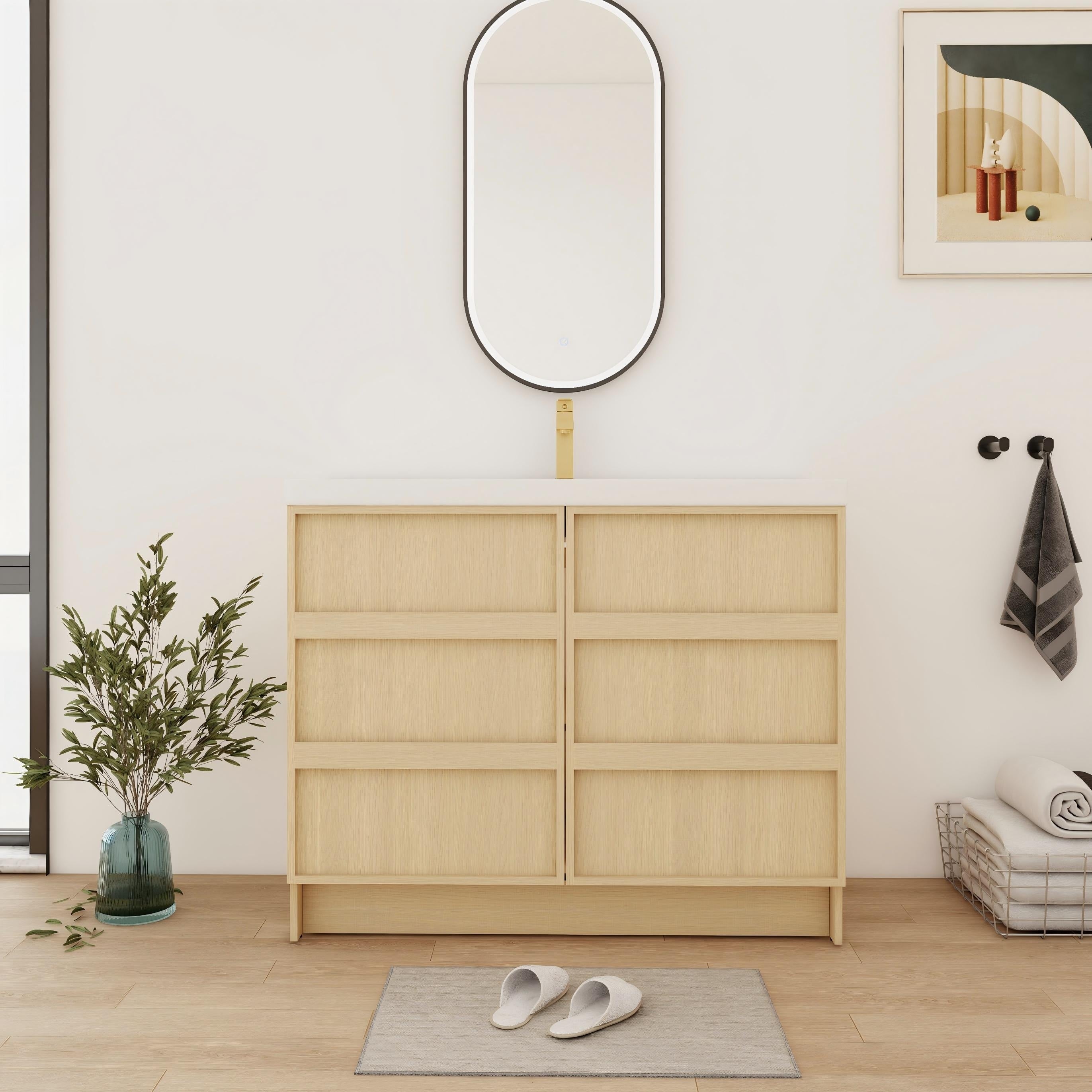 Bathroom Vanity With Resin Sink In 36 42 48 Inch Freestanding Bathroom Vanity With Soft Close Doors And Shelf