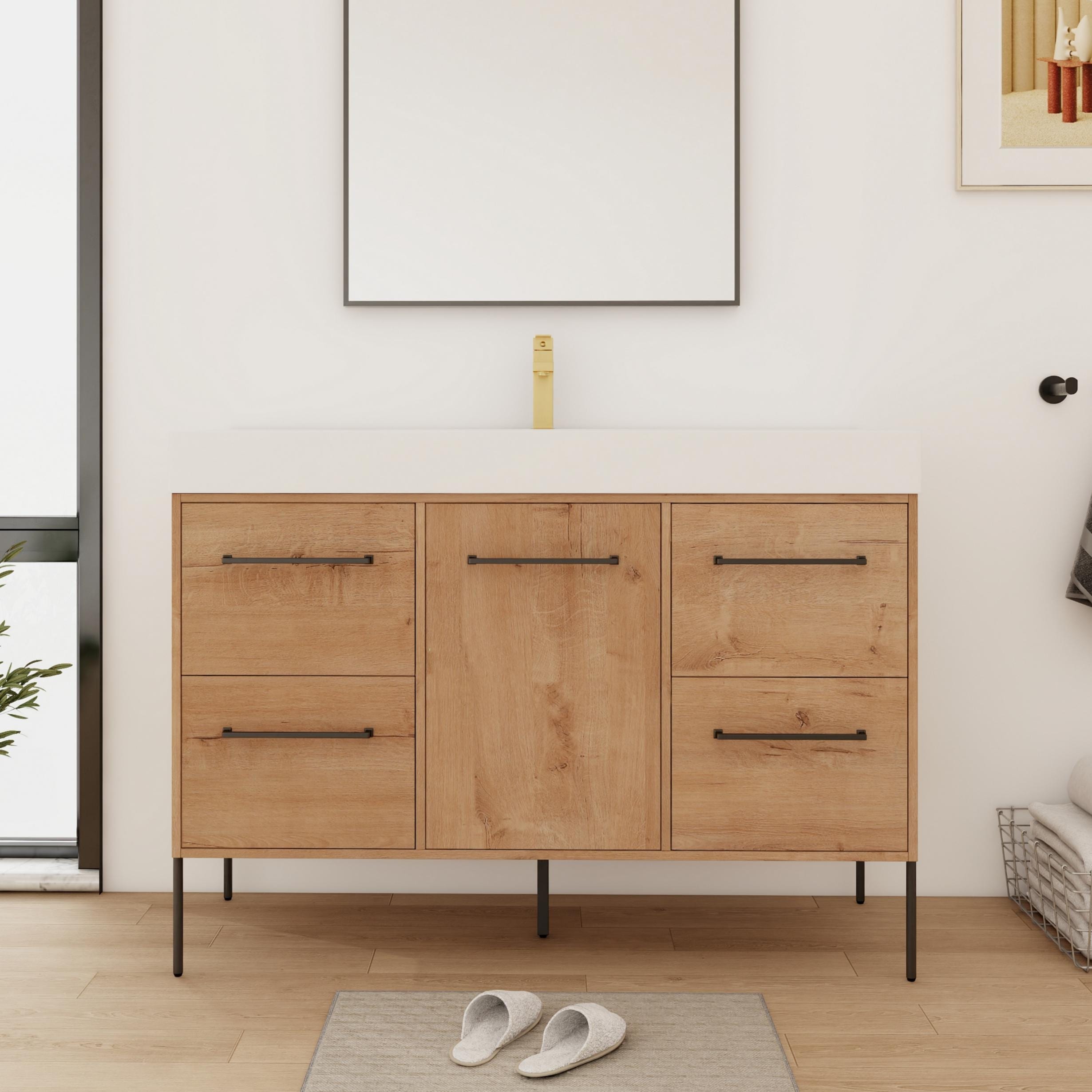 Bathroom Vanity With Resin Sink In 36 48 60 Inch Freestanding Bathroom Vanity With Soft Close Doors And Drawers