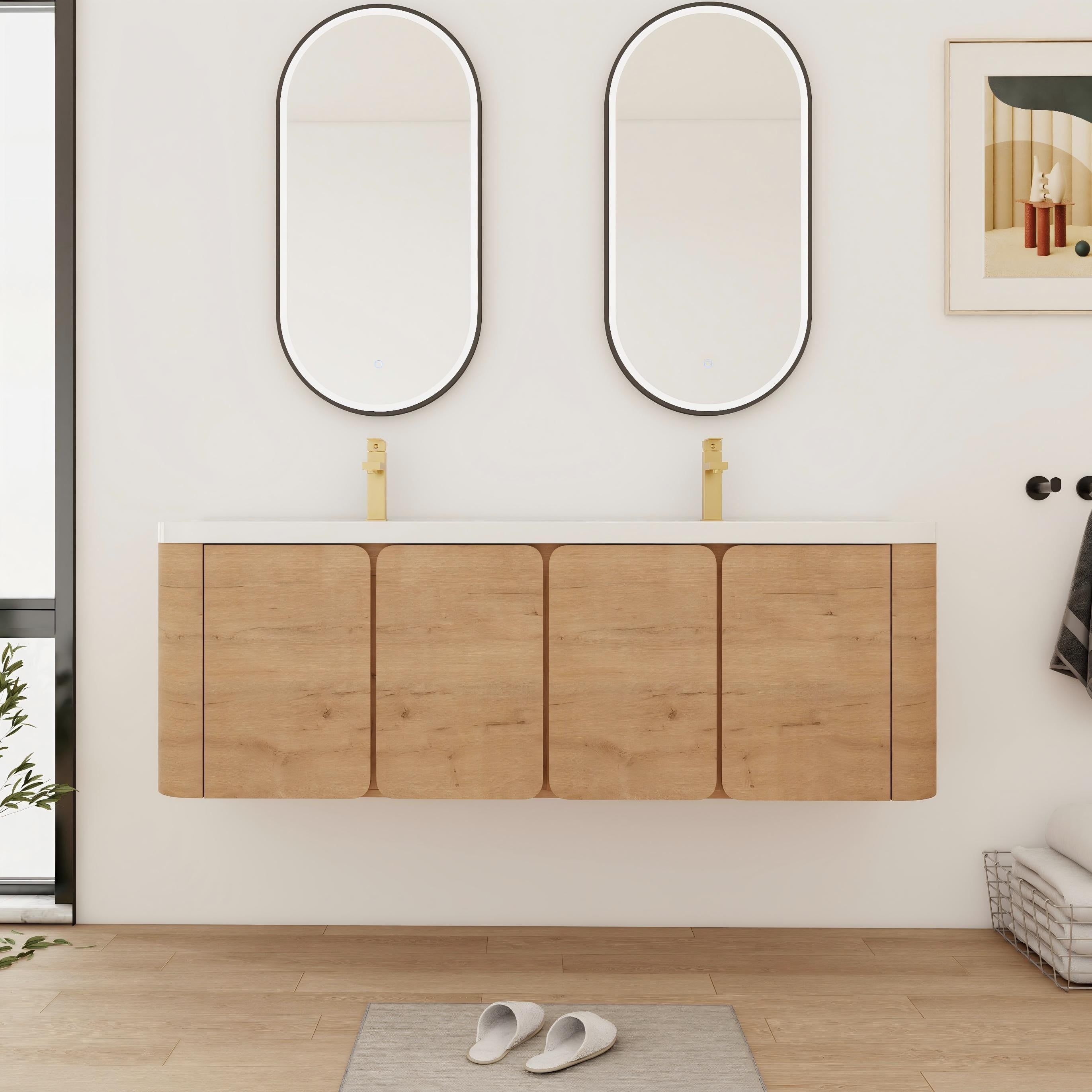 Bathroom Vanity With Resin Sink In 48 60 Inch Floating Bathroom Vanity With Soft Close Doors