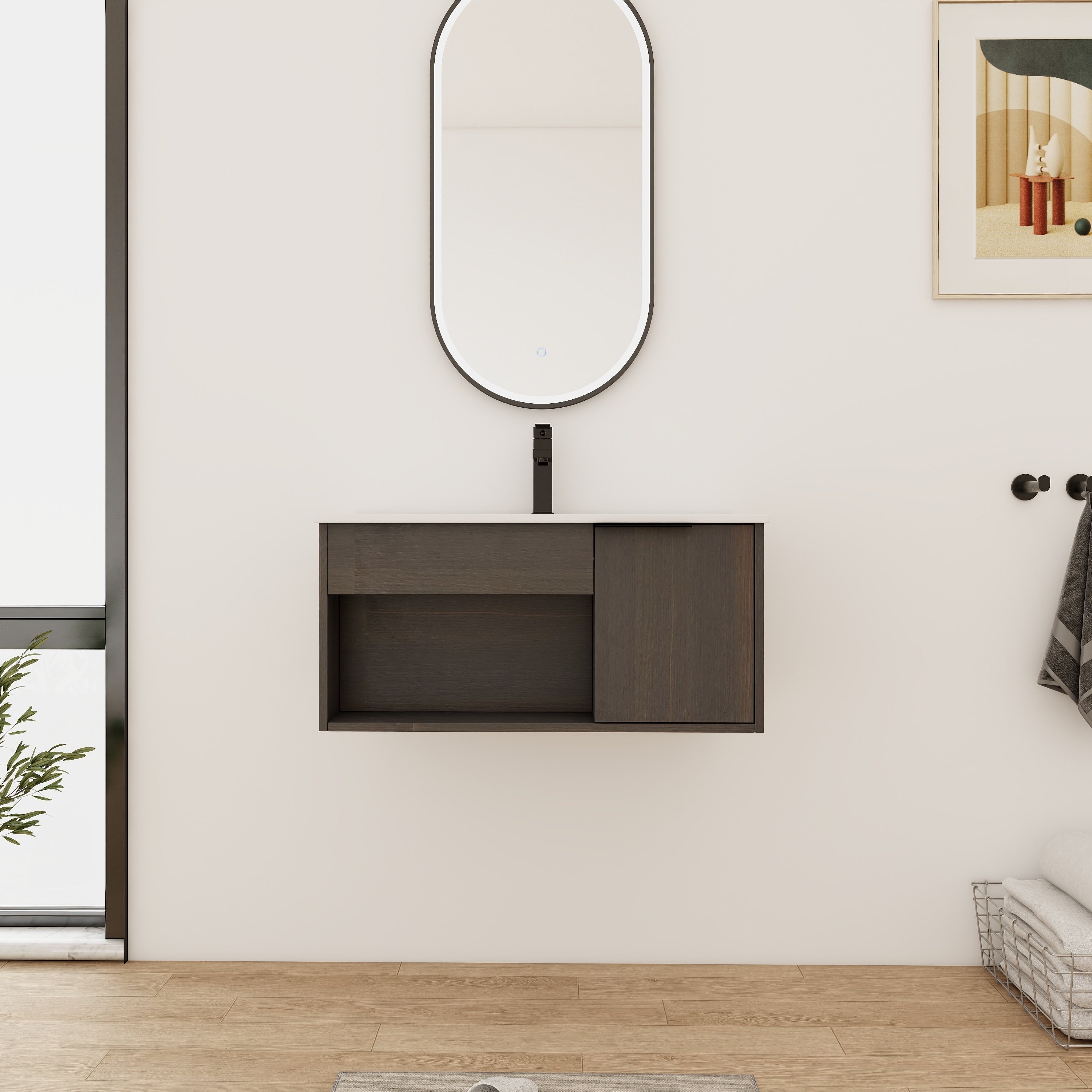 Bathroom Vanity With Sink In 24 30 36 Inch Floating Bathroom Vanity With Door And Open Shelf Storage