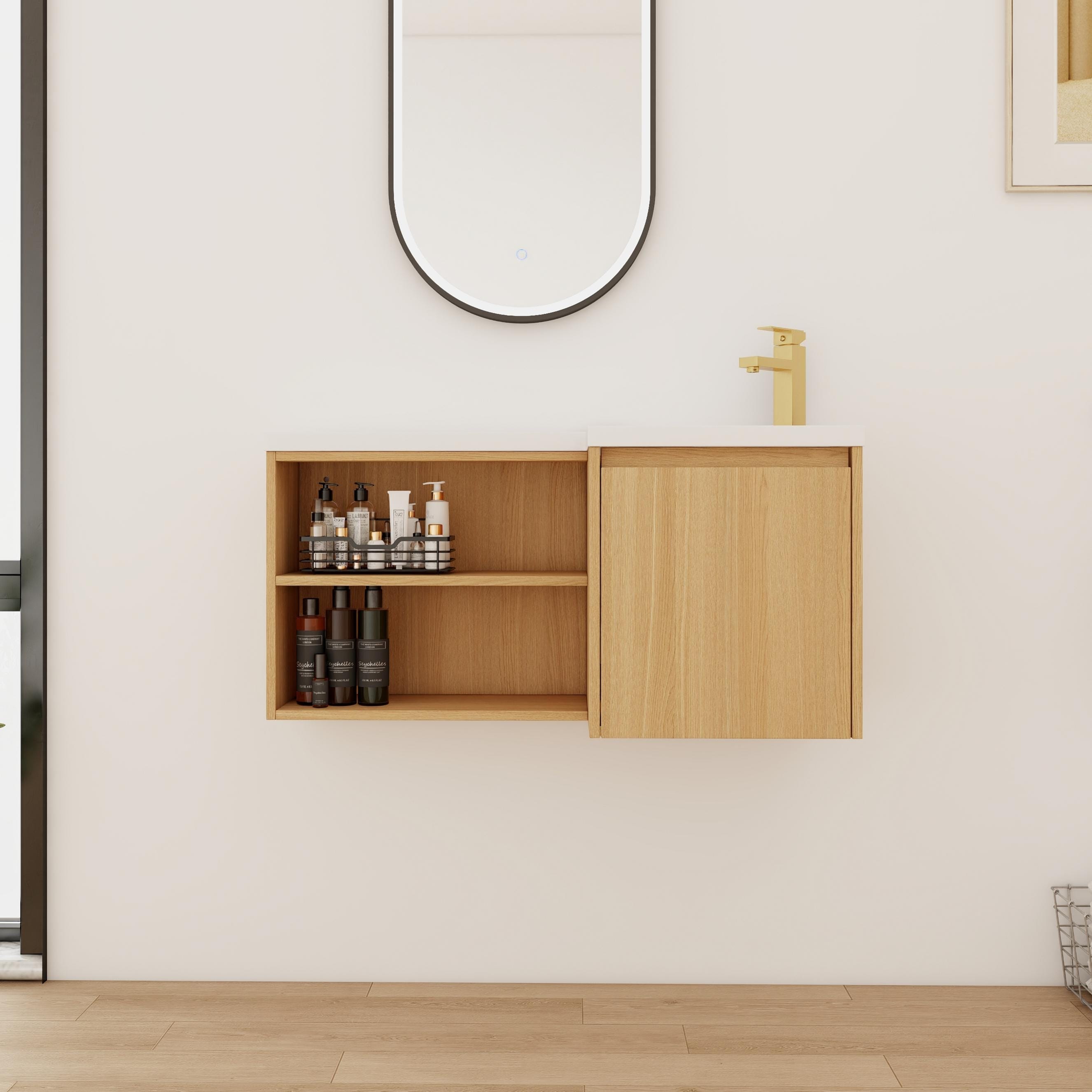 Bathroom Vanity With Sink In 36 Inch Floating Bathroom Vanity With Soft Close Door And Shelf