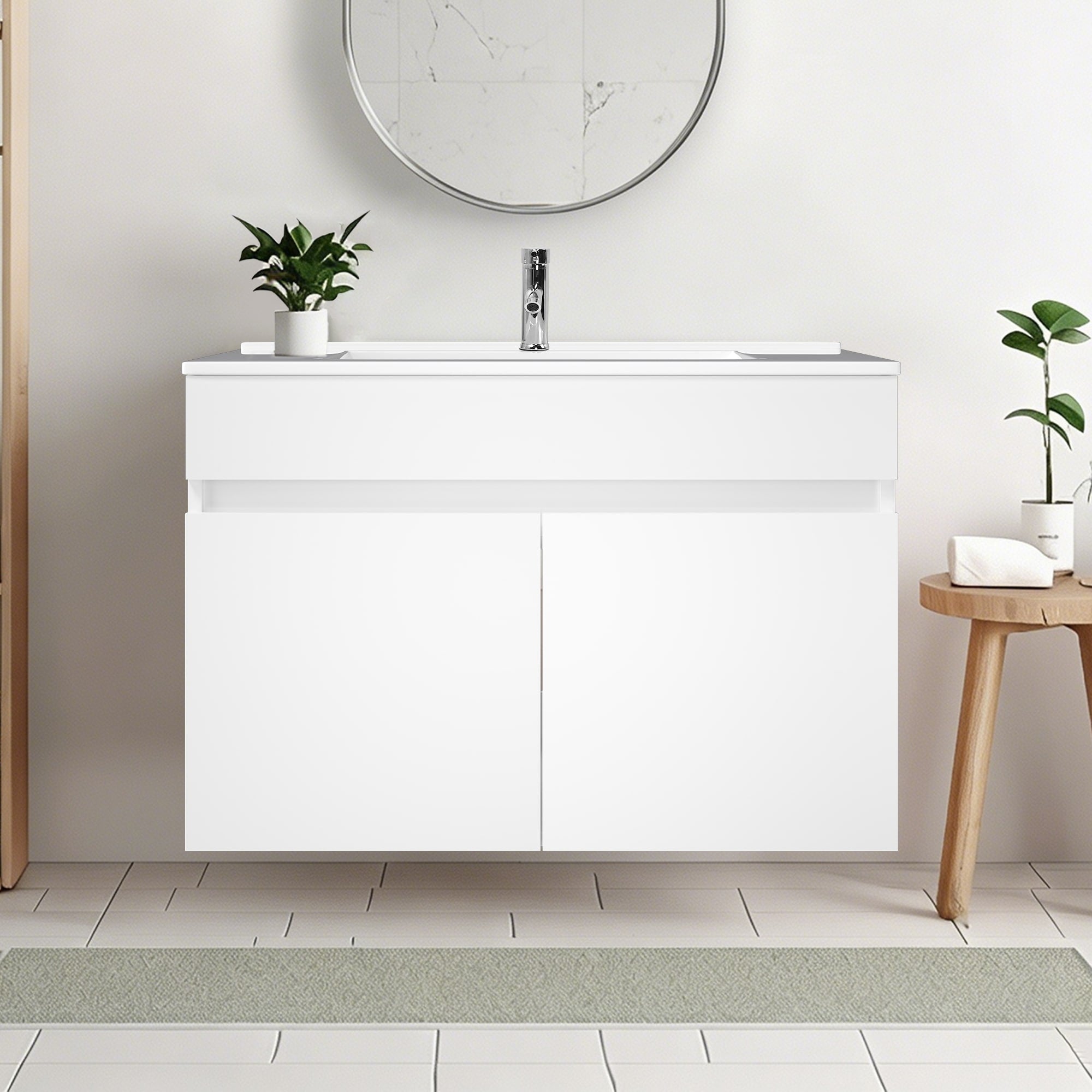 Bathroom Vanity With Ceramic Sink 24 30 Inch Wall Mounted Bathroom Floating Vanity Bathroom Sink Vanity With 2 Doors